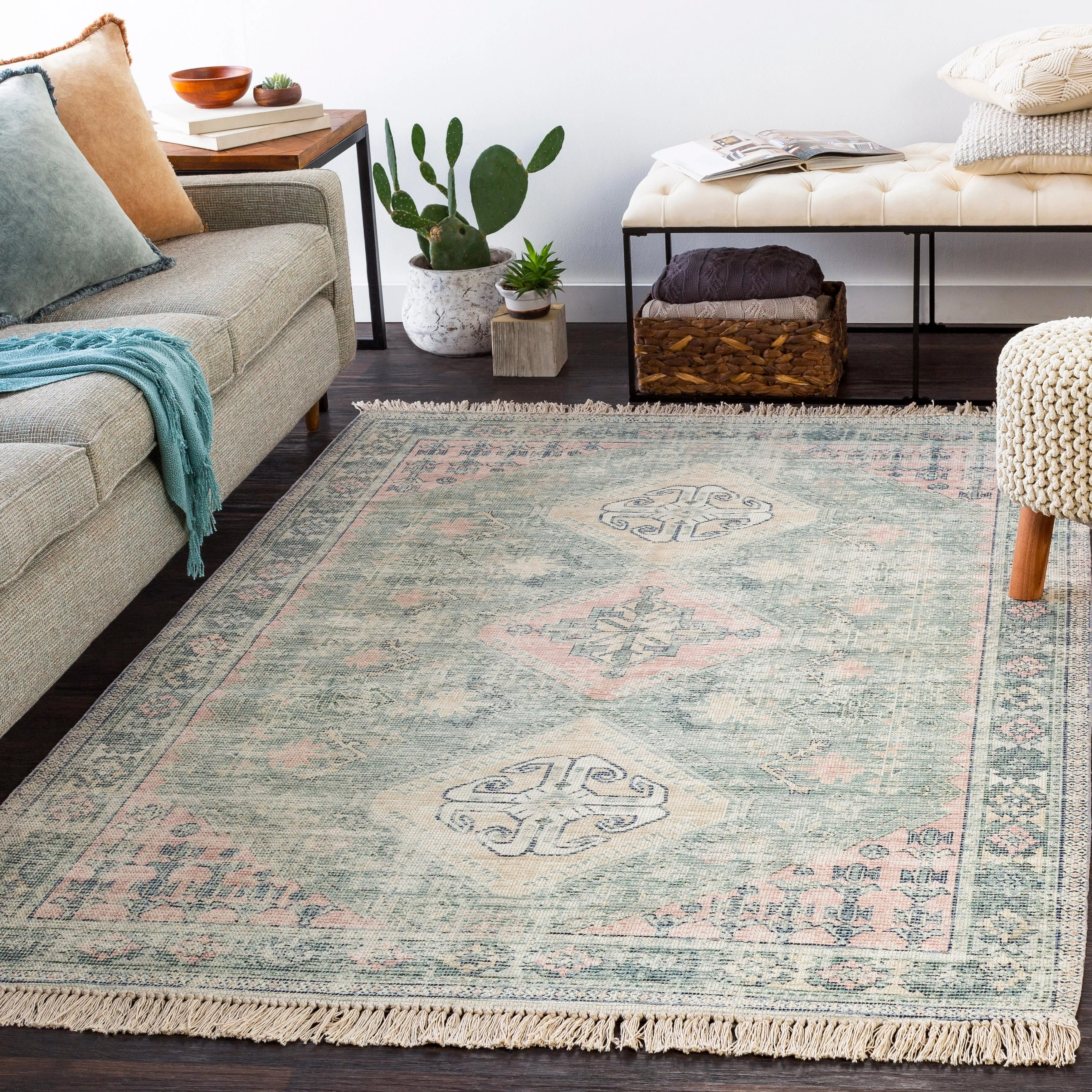 Livabliss Hermione Handmade Triple Medallion Cotton Area Rug