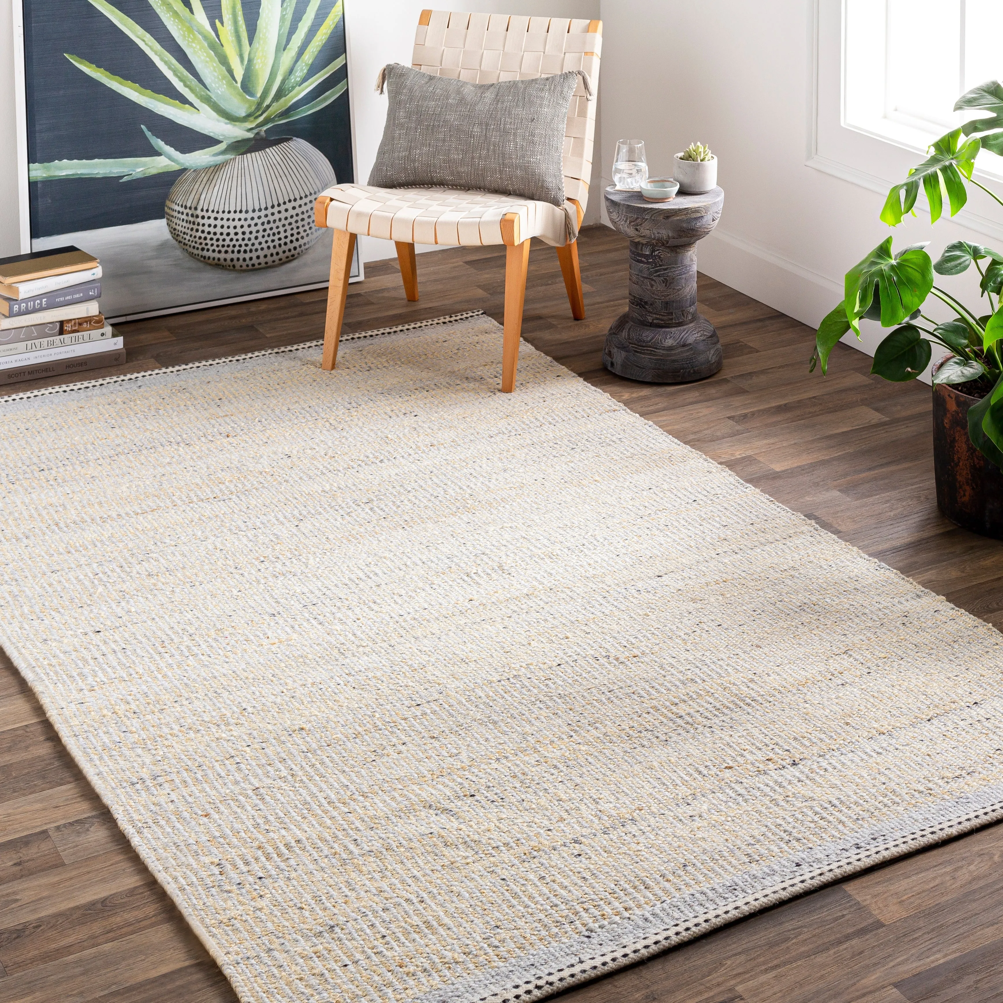 Livabliss Kenelm Boho Embroidered Jute & Wool Area Rug