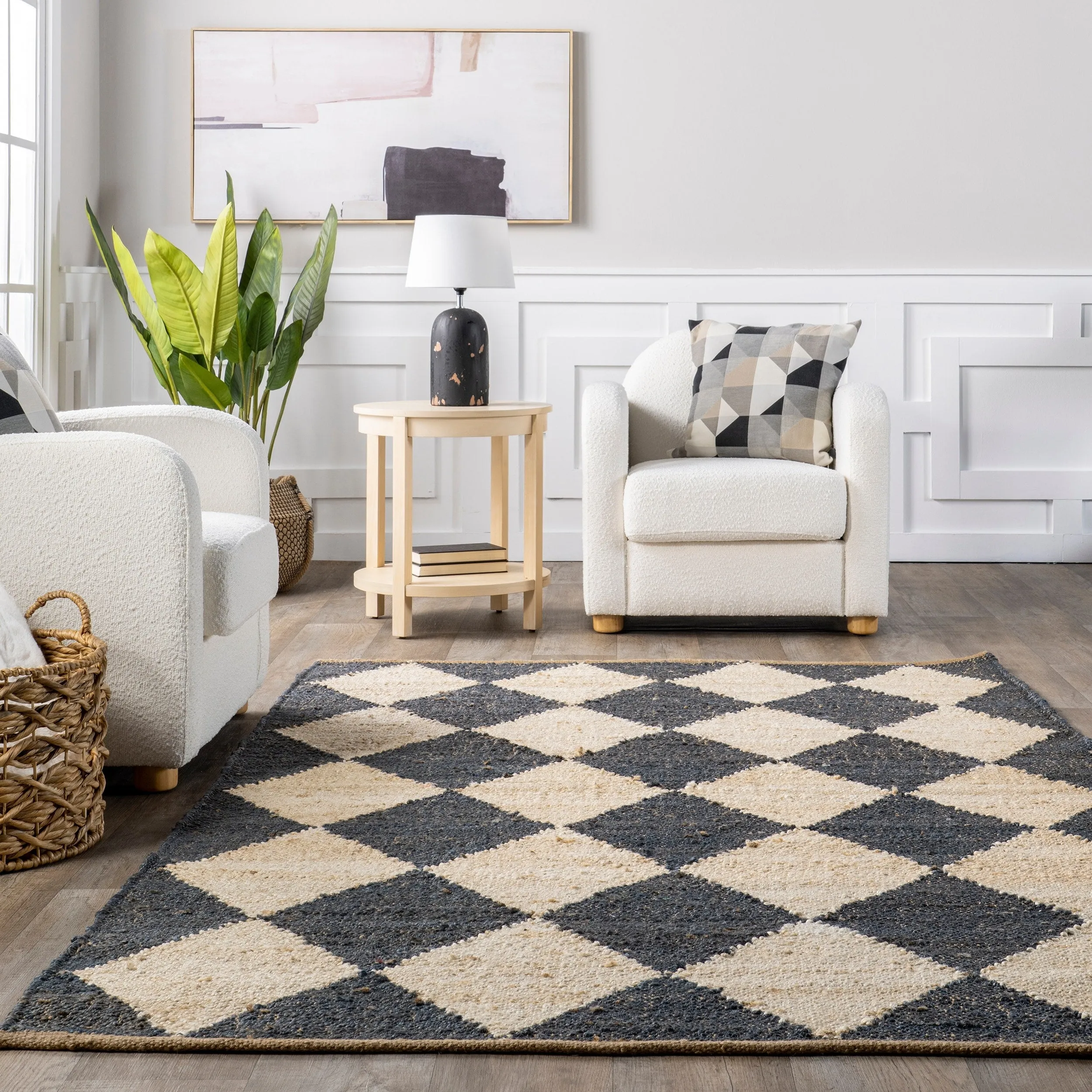 Louie Diamond Checkerboard Jute Area Rug