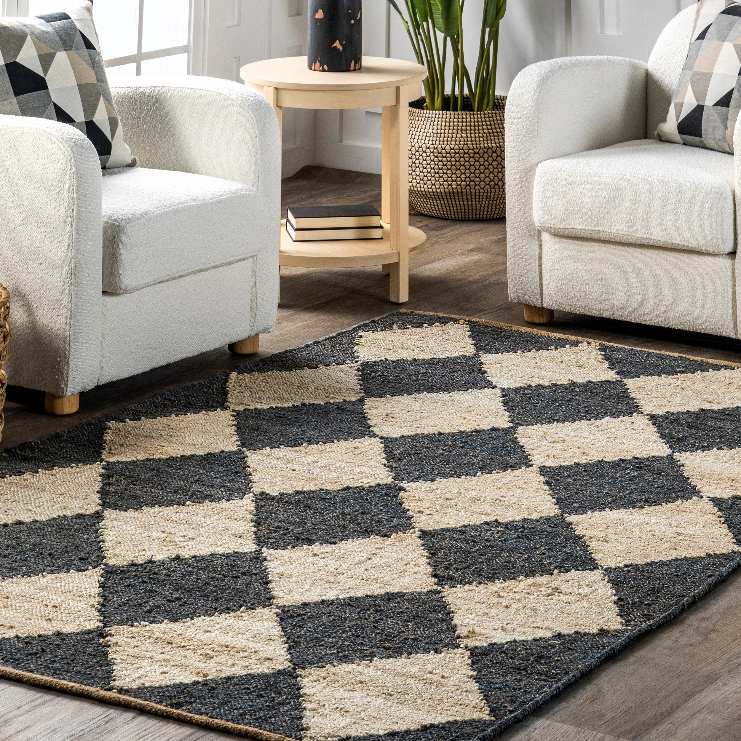 Louie Diamond Checkerboard Jute Area Rug