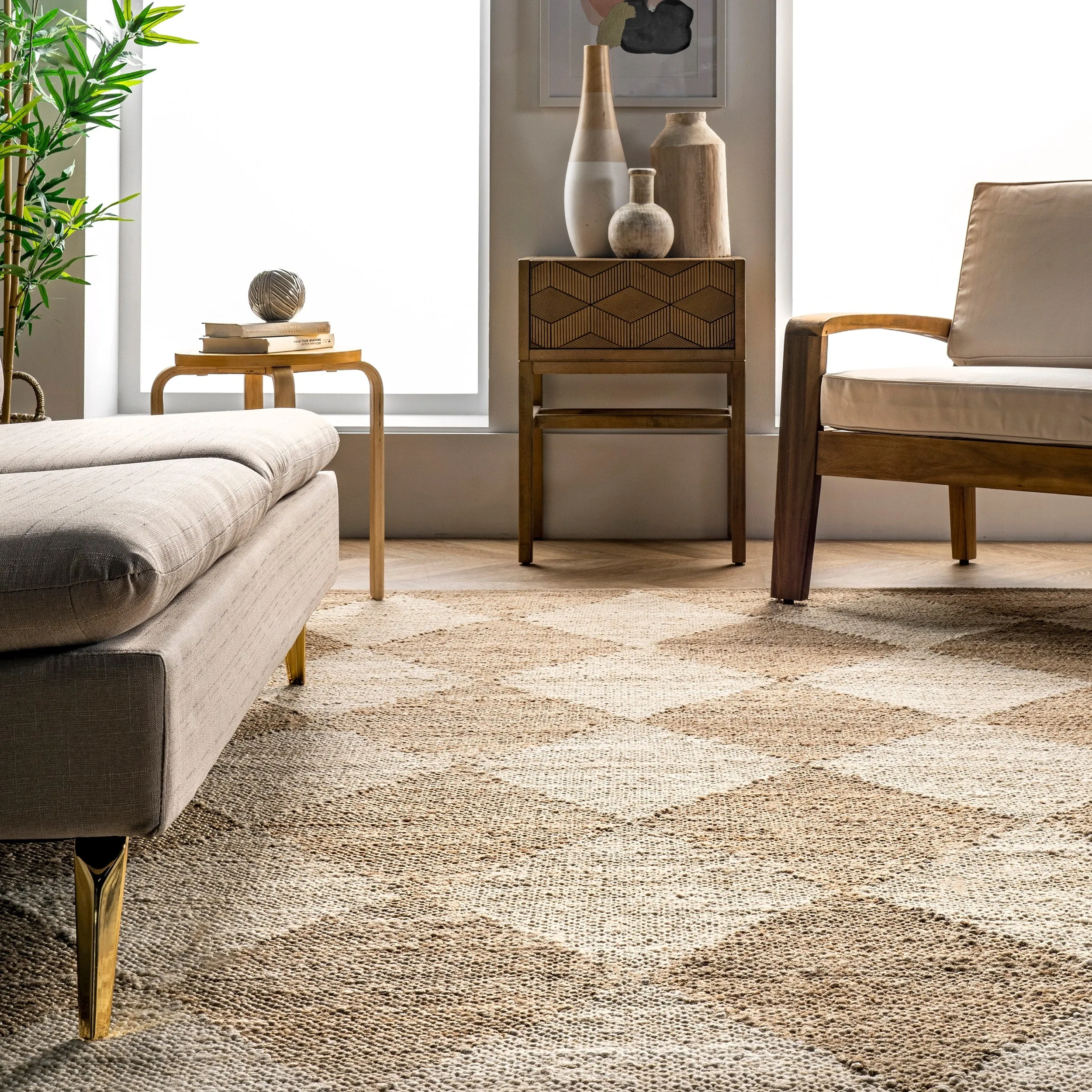 Louie Diamond Checkerboard Jute Area Rug