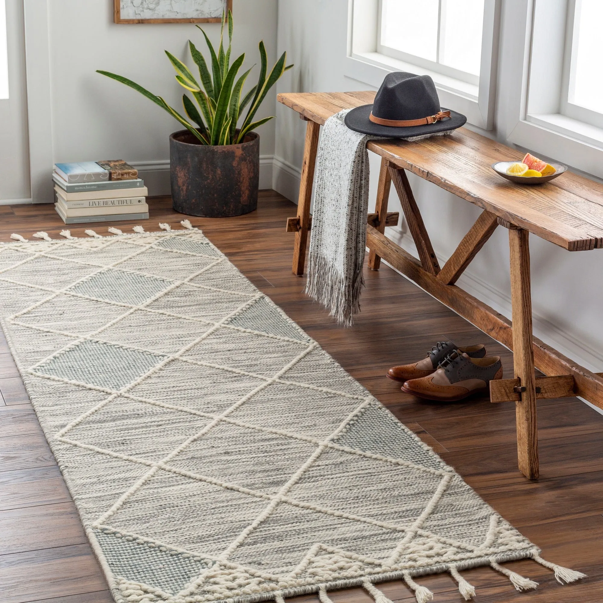 Maaxi Handmade Farmhouse Trellis Wool Area Rug