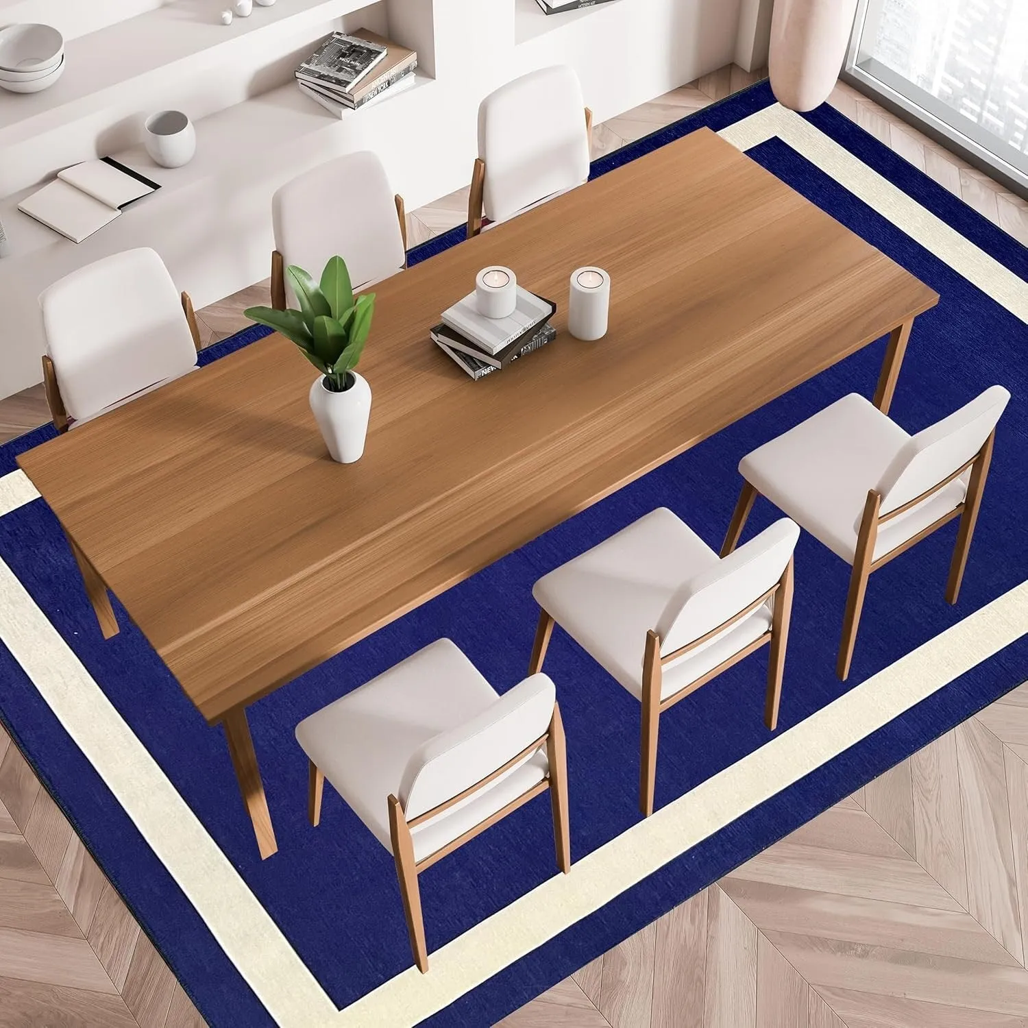 Machine Washable Area Rug With Non Slip Backing - Everest Geometric Modern Border Design