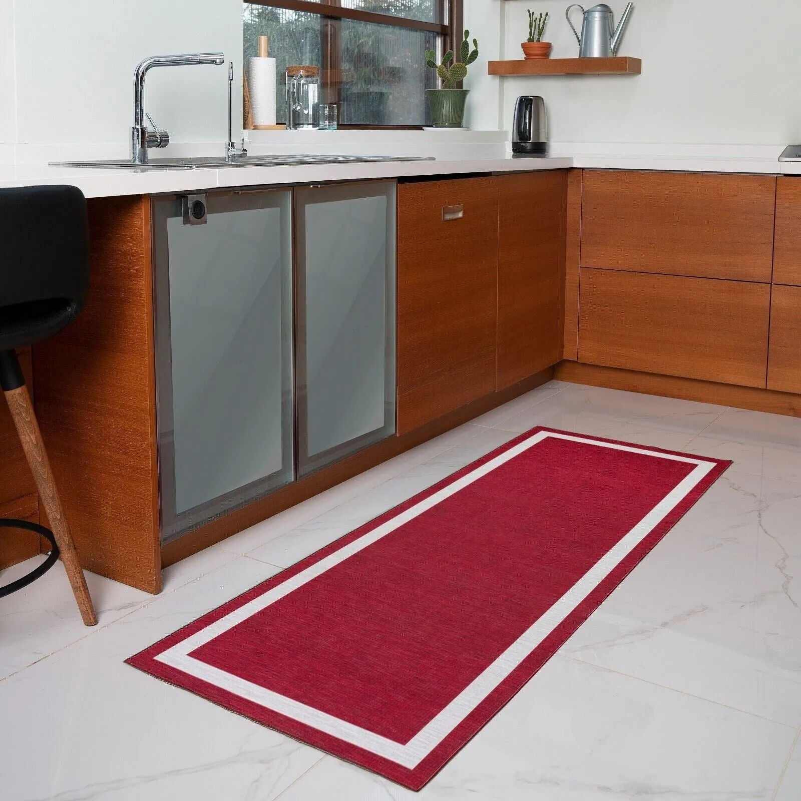 Machine Washable Area Rug With Non Slip Backing - Everest Geometric Modern Border Design