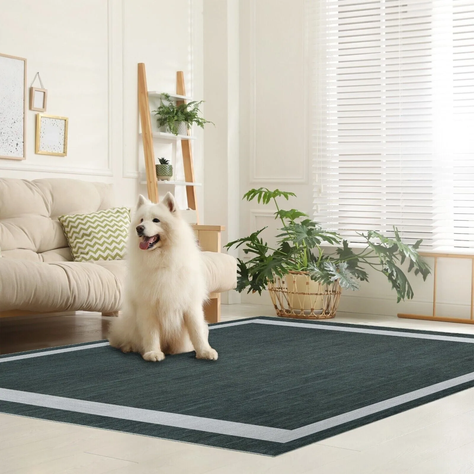 Machine Washable Area Rug With Non Slip Backing - Everest Geometric Modern Border Design