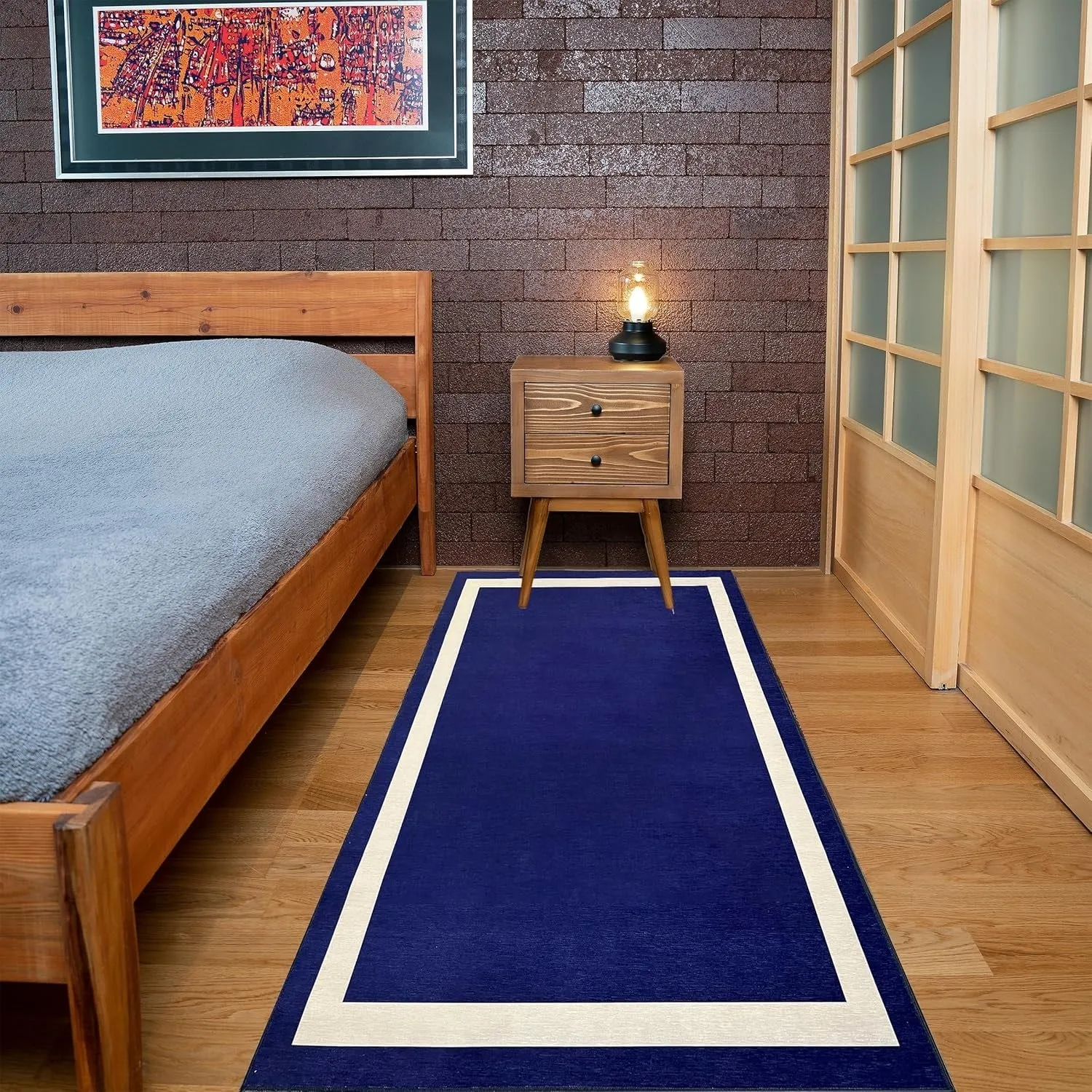 Machine Washable Area Rug With Non Slip Backing - Everest Geometric Modern Border Design
