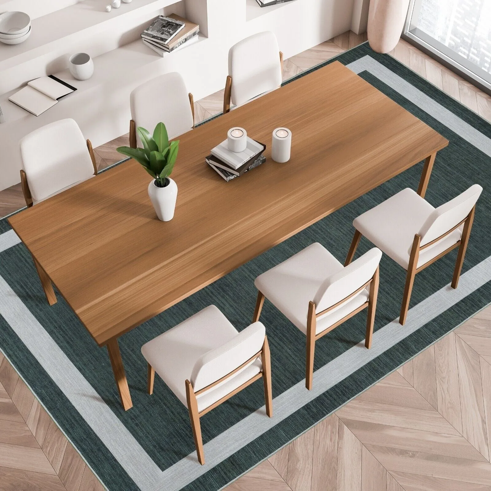 Machine Washable Area Rug With Non Slip Backing - Everest Geometric Modern Border Design