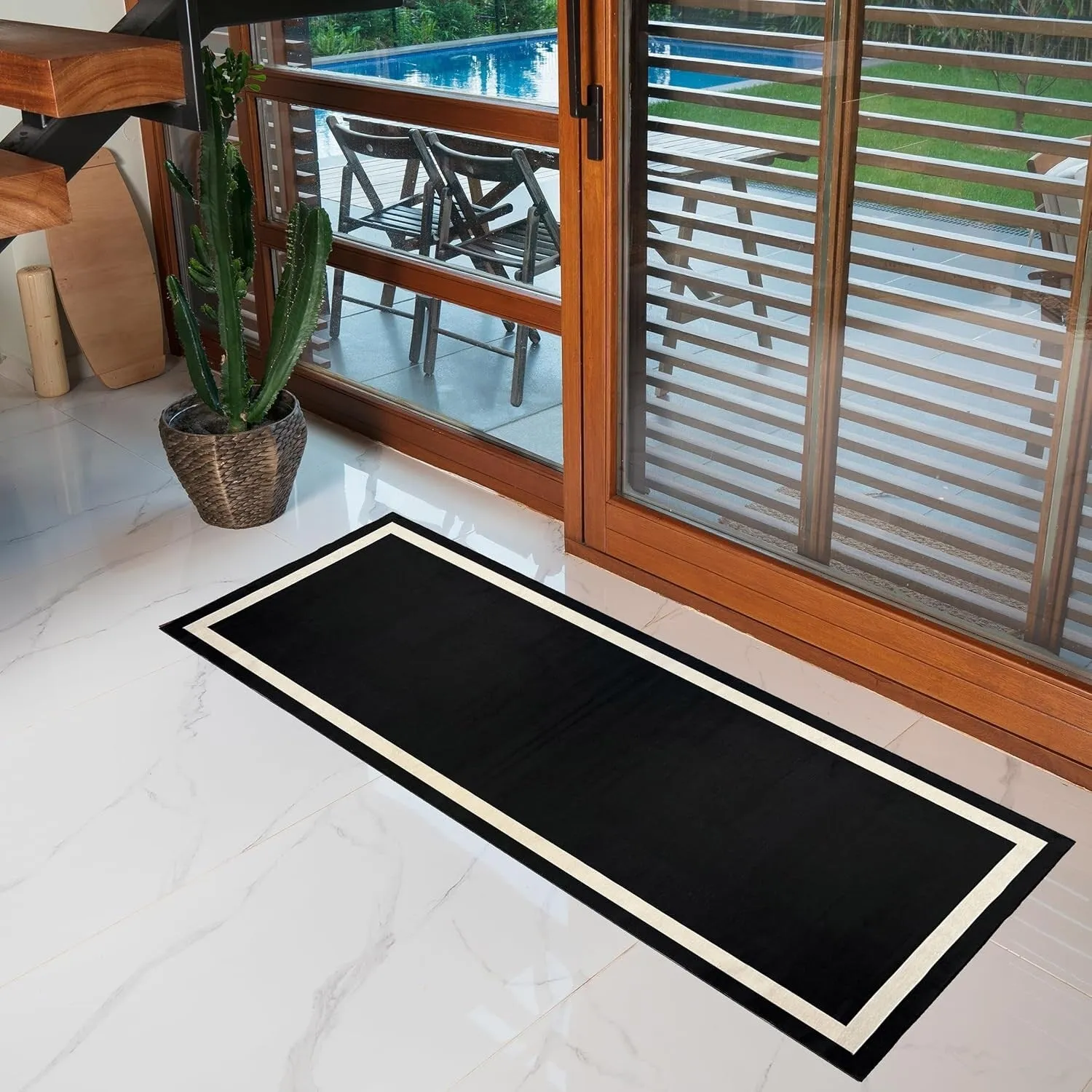 Machine Washable Area Rug With Non Slip Backing - Everest Geometric Modern Border Design