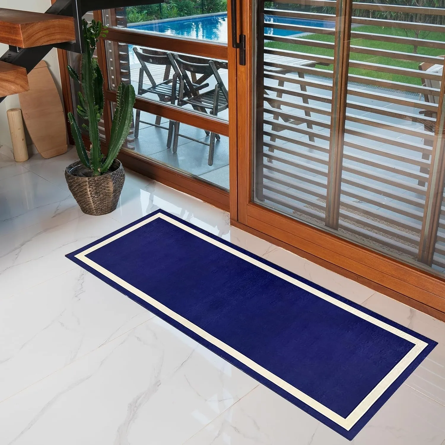 Machine Washable Area Rug With Non Slip Backing - Everest Geometric Modern Border Design