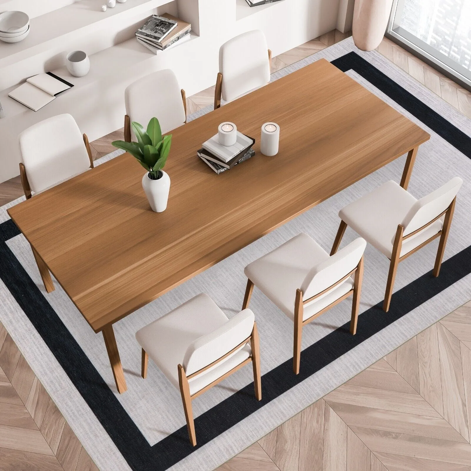 Machine Washable Area Rug With Non Slip Backing - Everest Geometric Modern Border Design