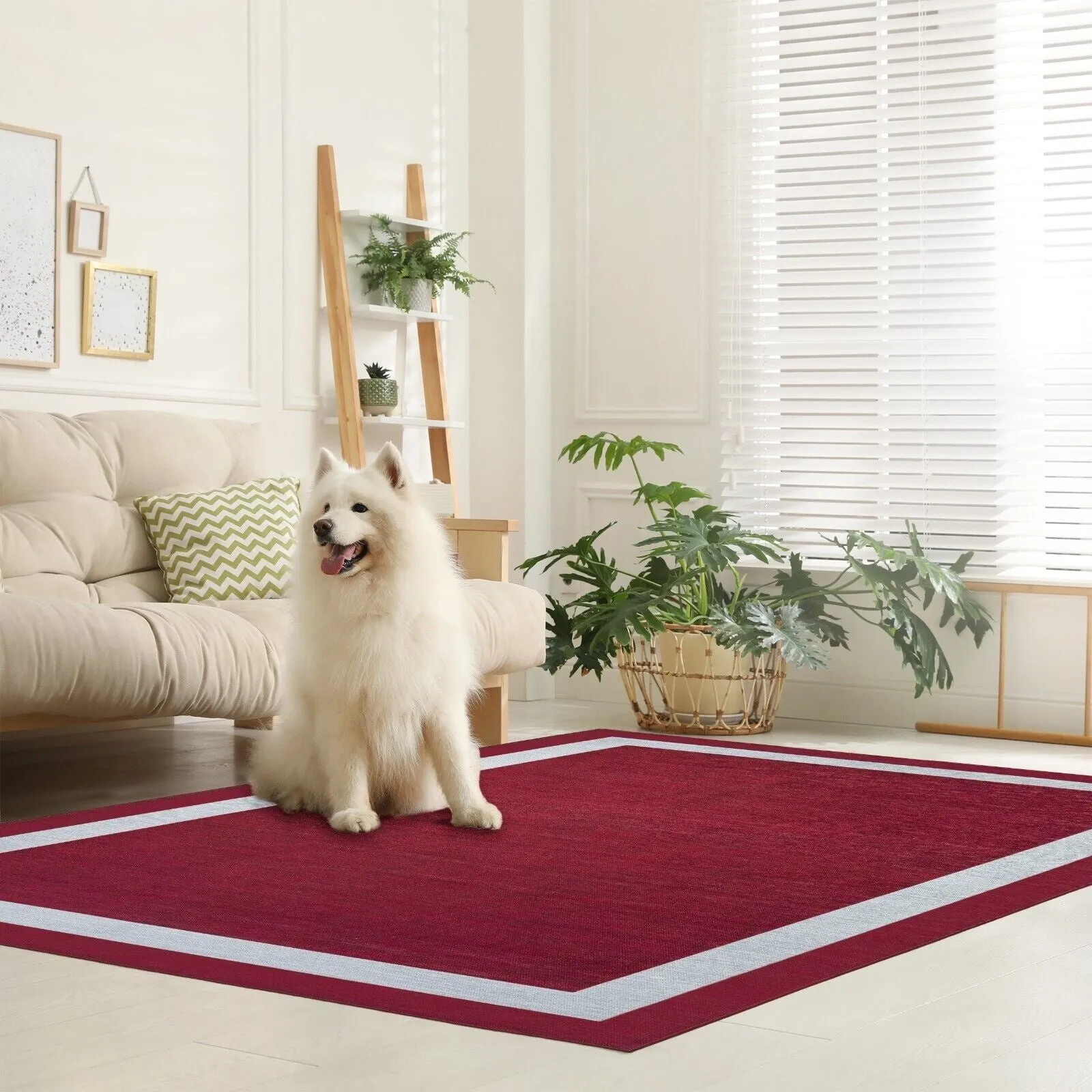 Machine Washable Area Rug With Non Slip Backing - Everest Geometric Modern Border Design