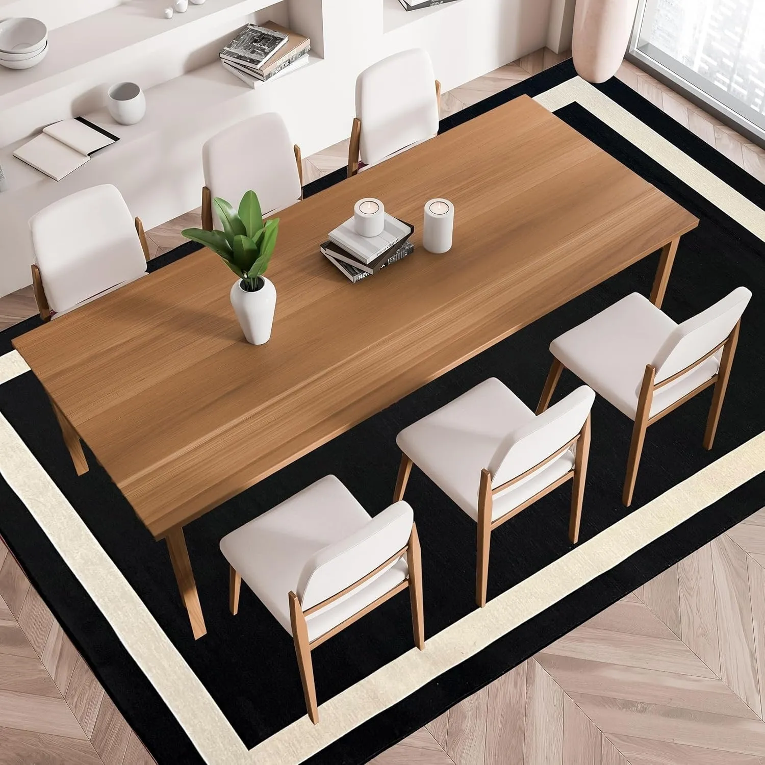 Machine Washable Area Rug With Non Slip Backing - Everest Geometric Modern Border Design