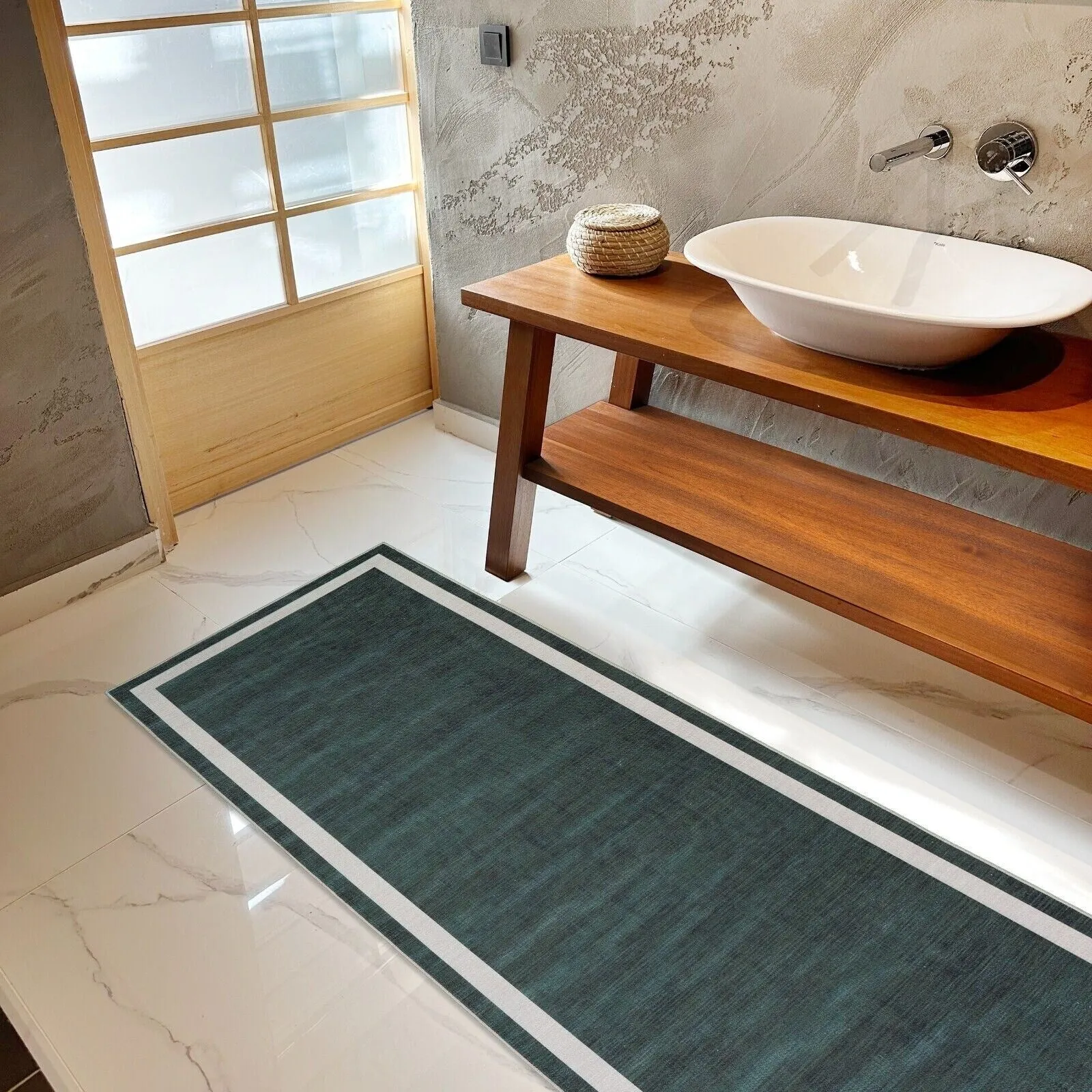 Machine Washable Area Rug With Non Slip Backing - Everest Geometric Modern Border Design