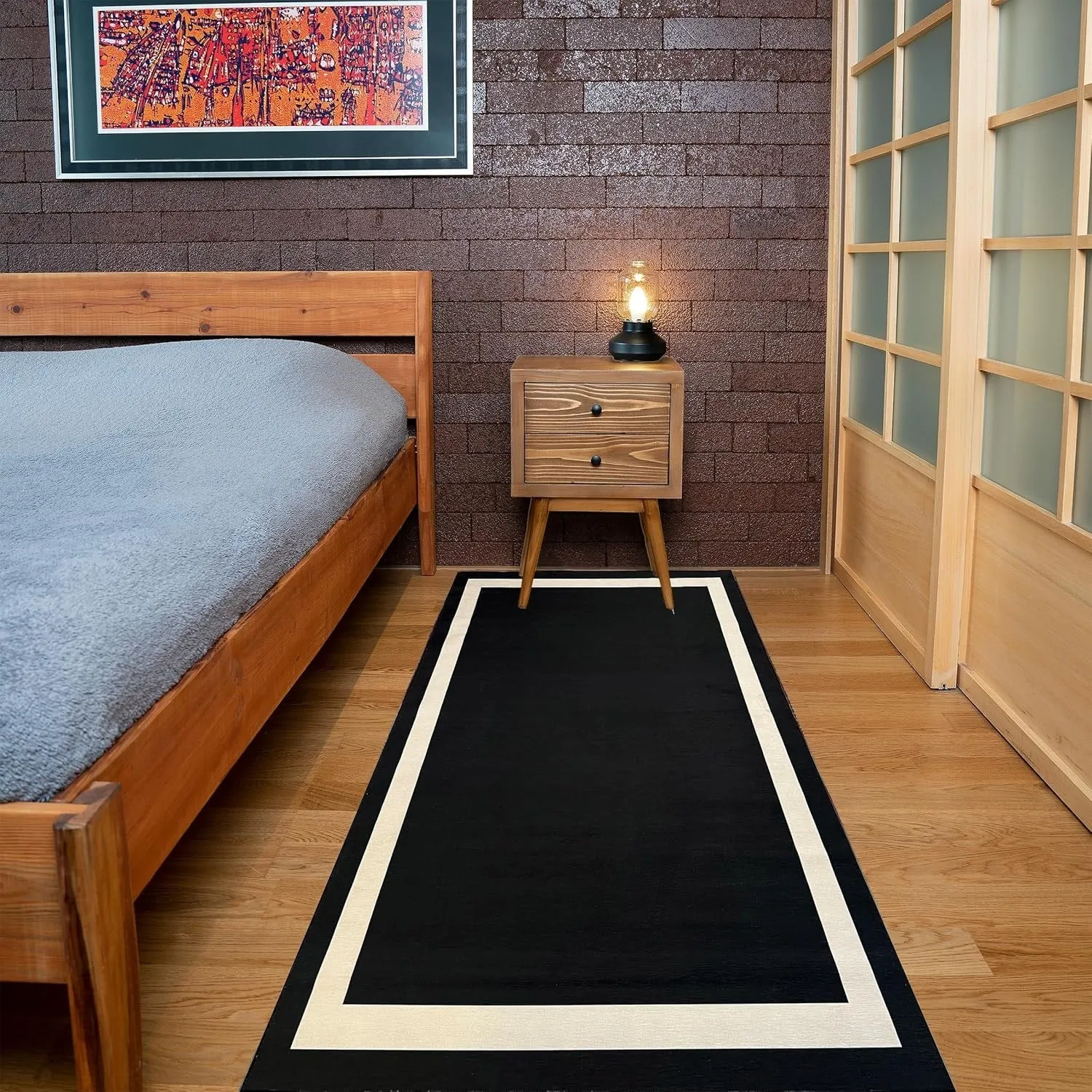 Machine Washable Area Rug With Non Slip Backing - Everest Geometric Modern Border Design