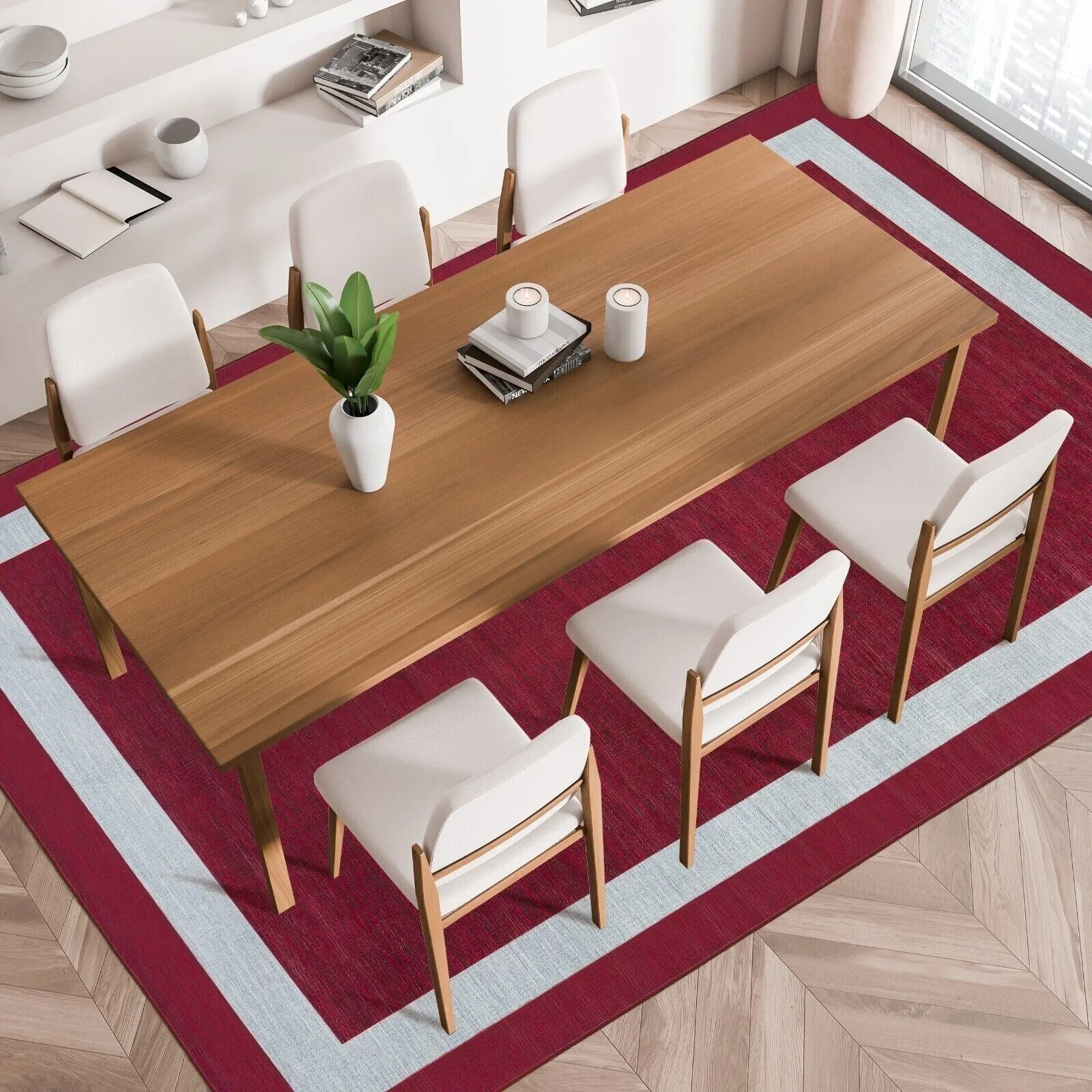 Machine Washable Area Rug With Non Slip Backing - Everest Geometric Modern Border Design