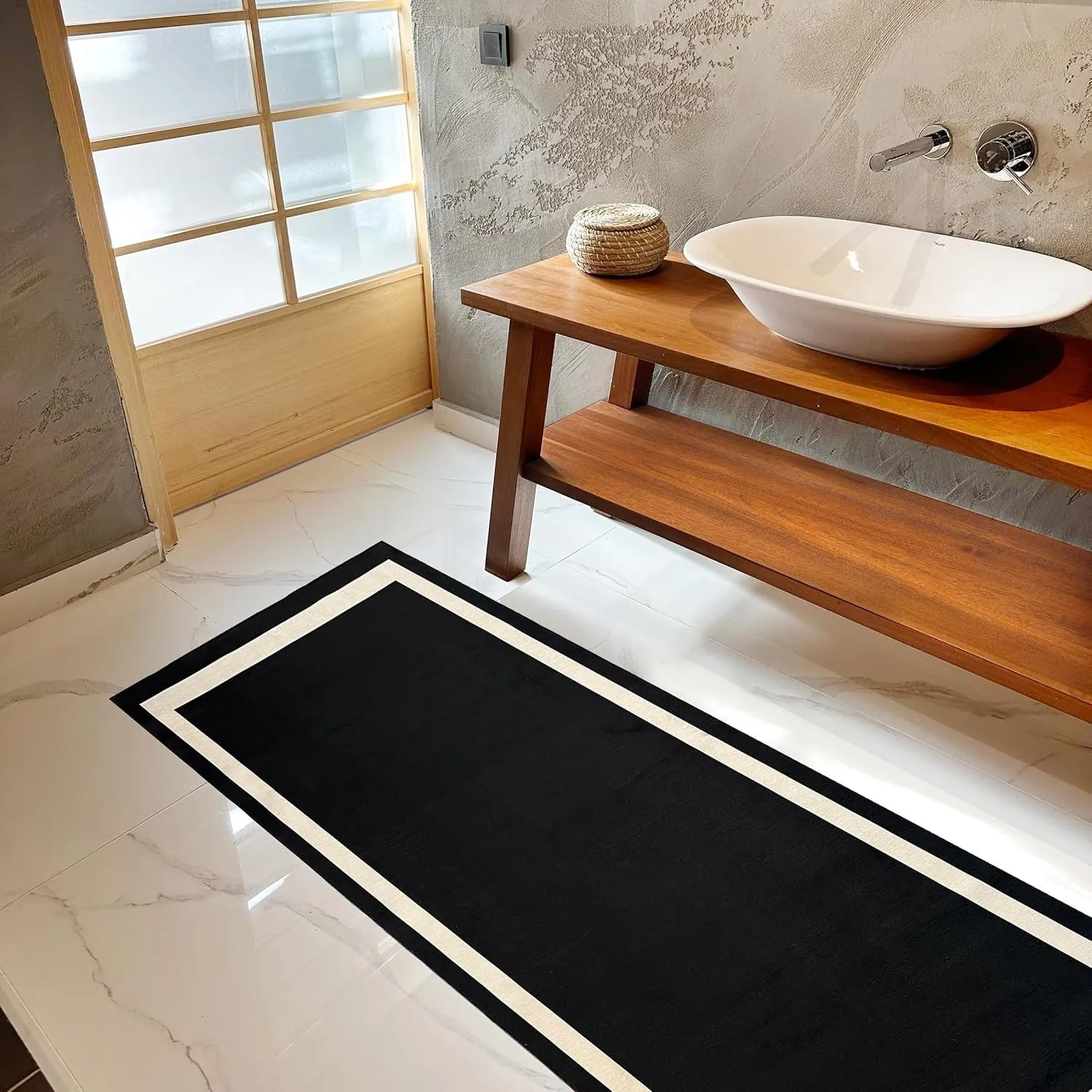 Machine Washable Area Rug With Non Slip Backing - Everest Geometric Modern Border Design