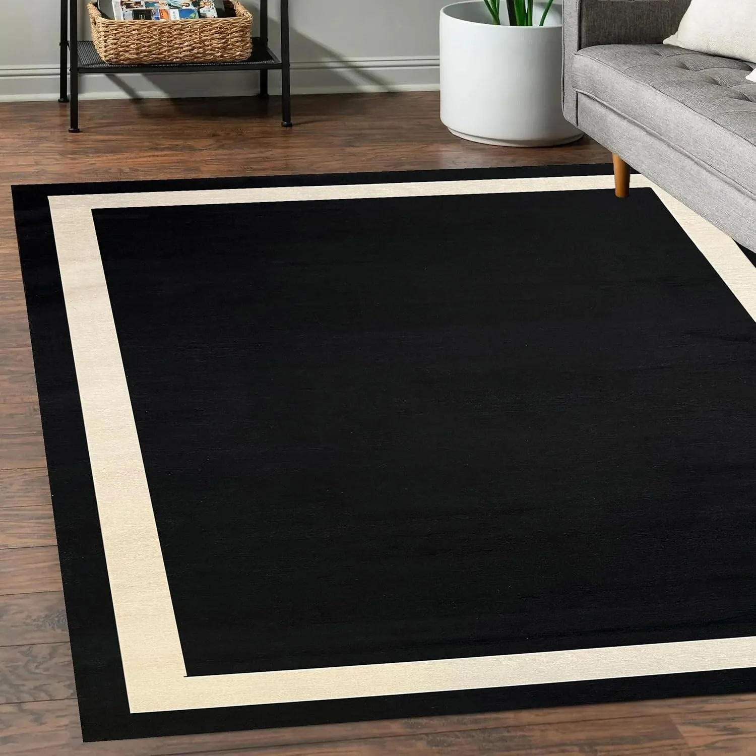 Machine Washable Area Rug With Non Slip Backing - Everest Geometric Modern Border Design