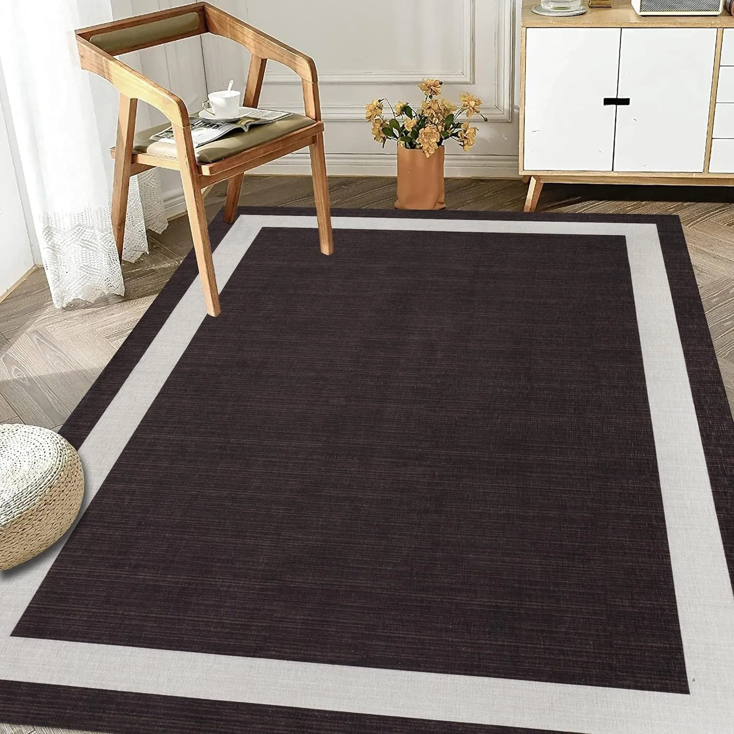 Machine Washable Area Rug With Non Slip Backing - Everest Geometric Modern Border Design