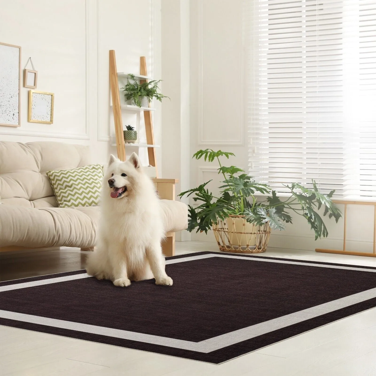 Machine Washable Area Rug With Non Slip Backing - Everest Geometric Modern Border Design