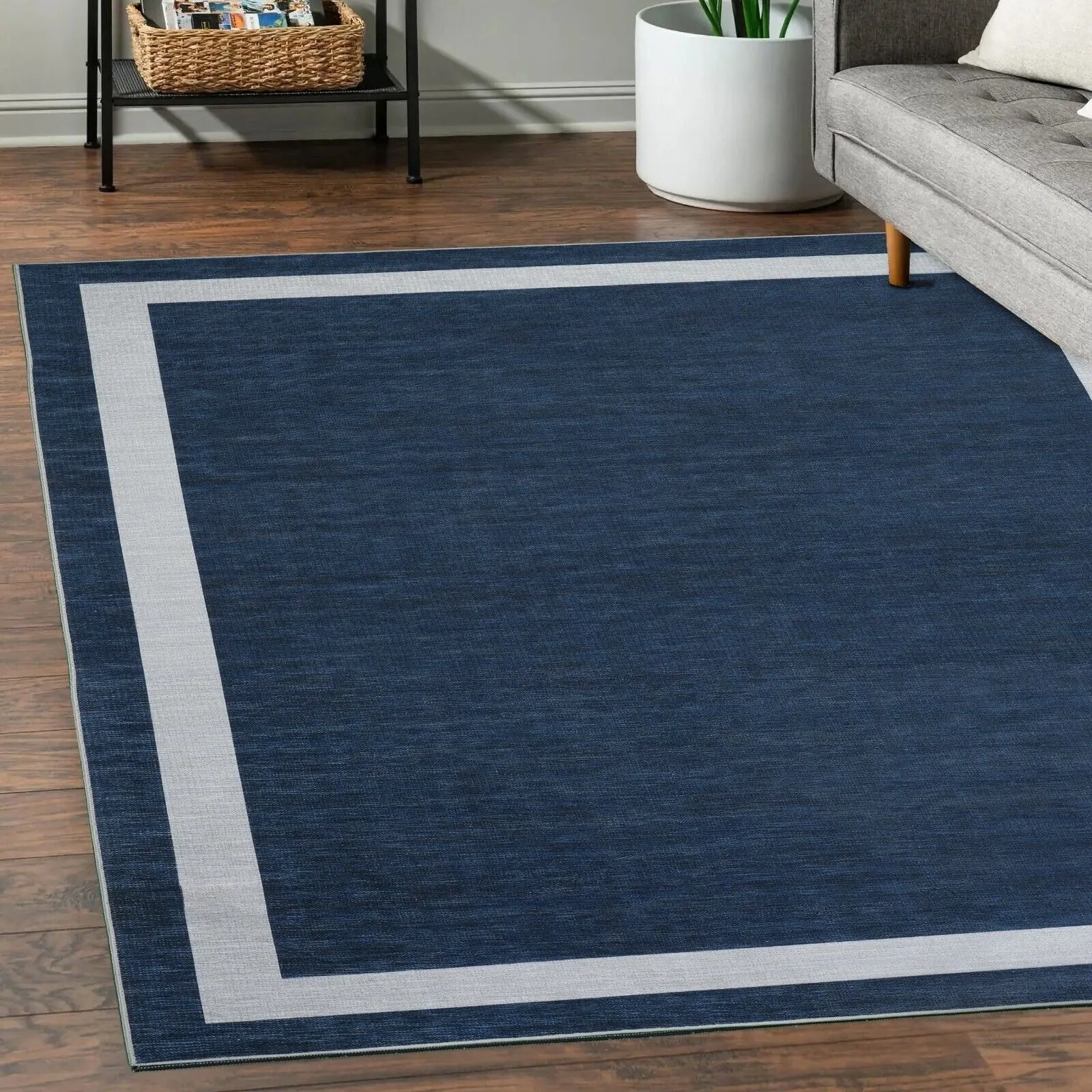 Machine Washable Area Rug With Non Slip Backing - Everest Geometric Modern Border Design