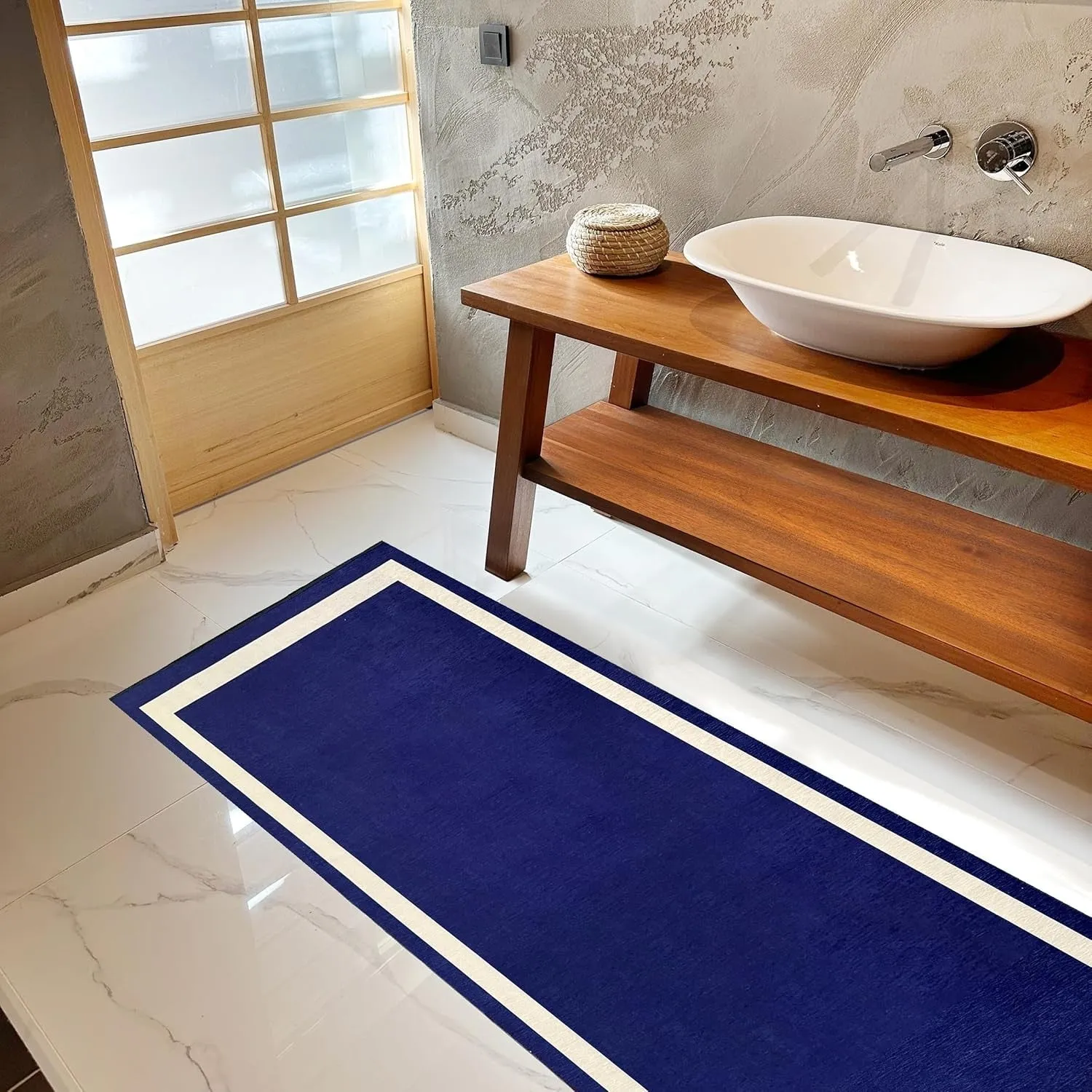 Machine Washable Area Rug With Non Slip Backing - Everest Geometric Modern Border Design
