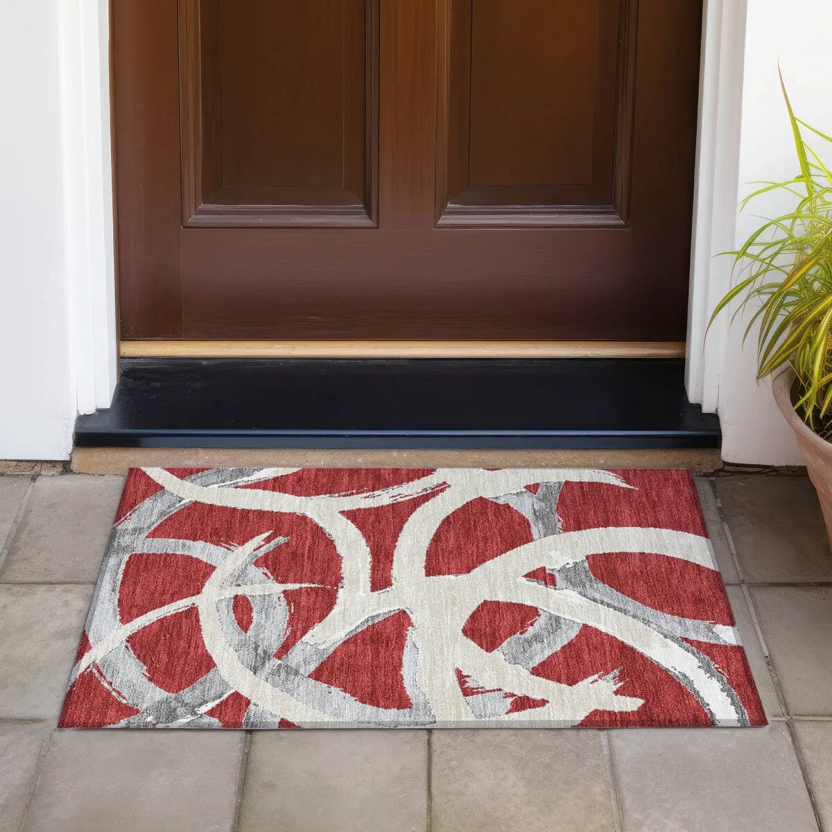 Machine Washable Indoor/ Outdoor Abstract Contemporary Chantille Rug