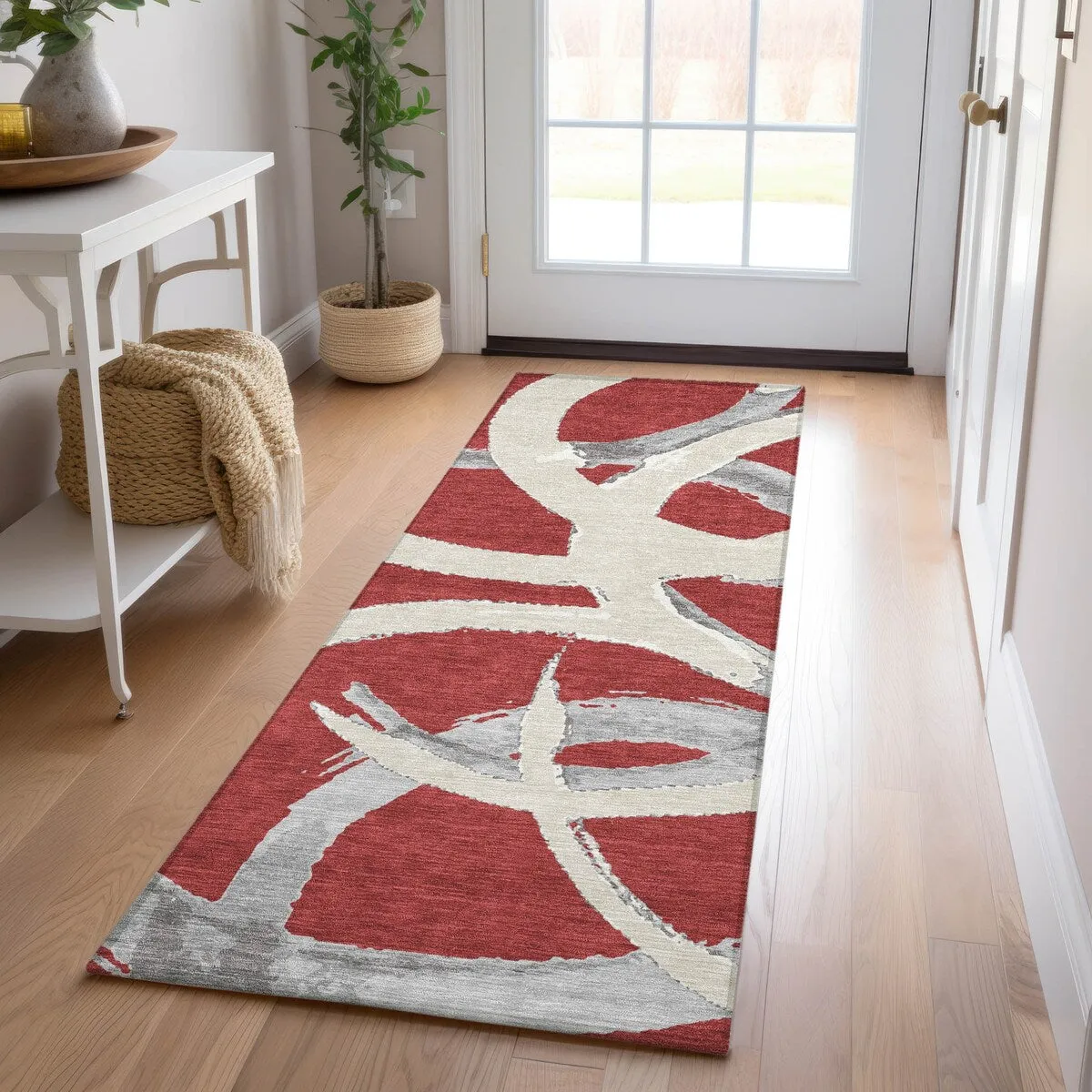 Machine Washable Indoor/ Outdoor Abstract Contemporary Chantille Rug