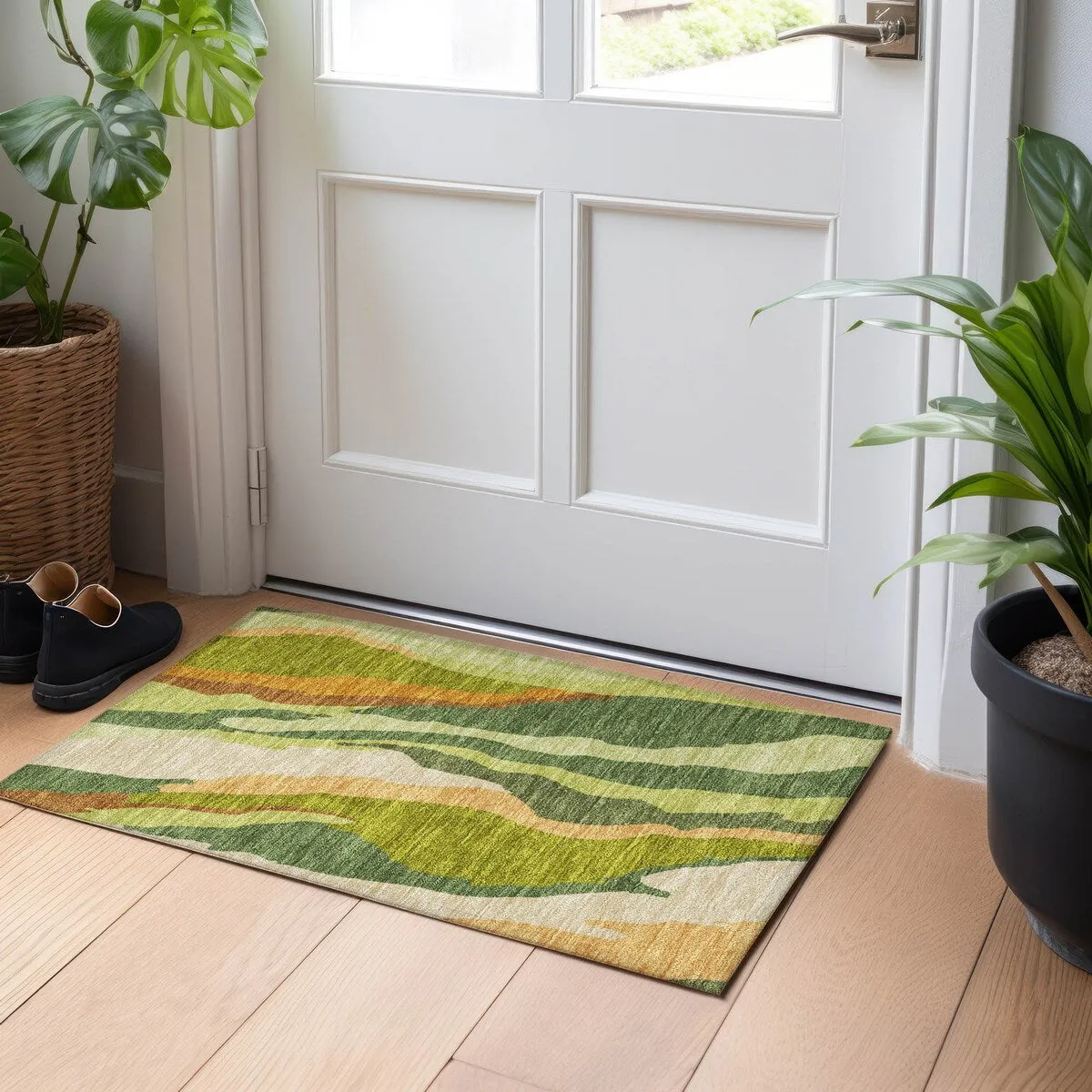 Machine Washable Indoor/ Outdoor Abstract Contemporary Chantille Rug