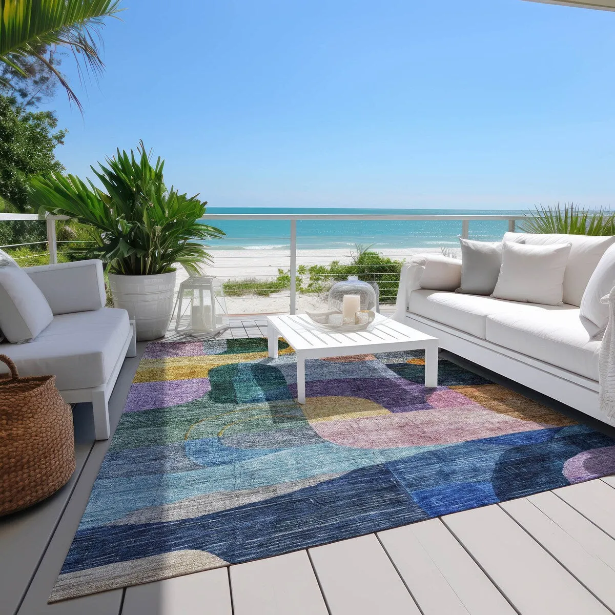 Machine Washable Indoor/ Outdoor Abstract Contemporary Chantille Rug