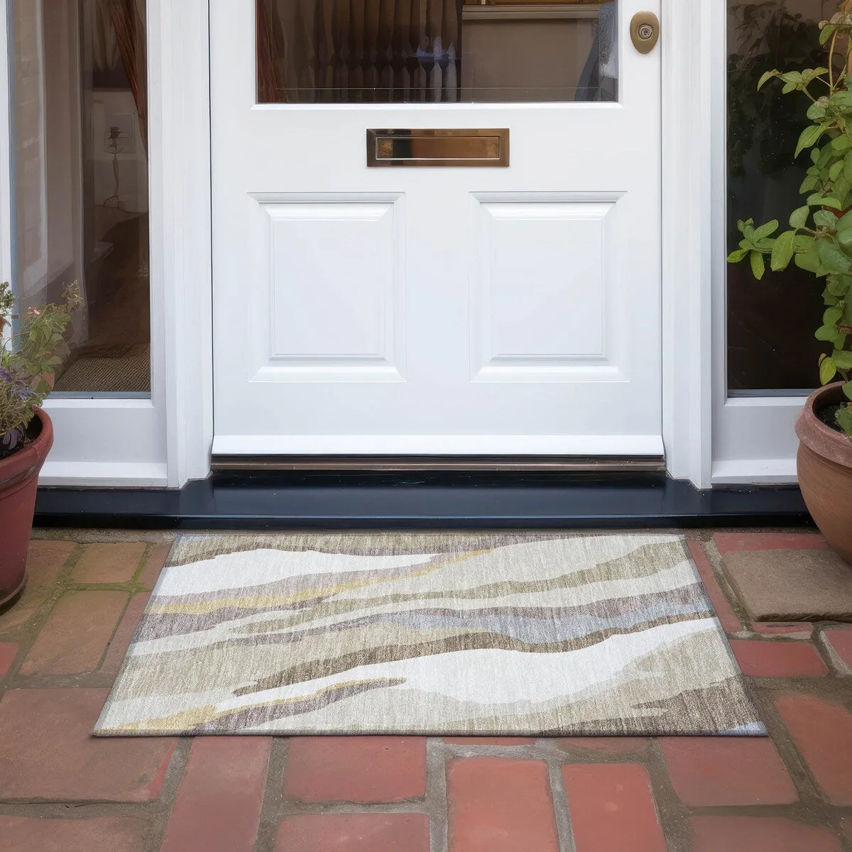Machine Washable Indoor/ Outdoor Abstract Contemporary Chantille Rug