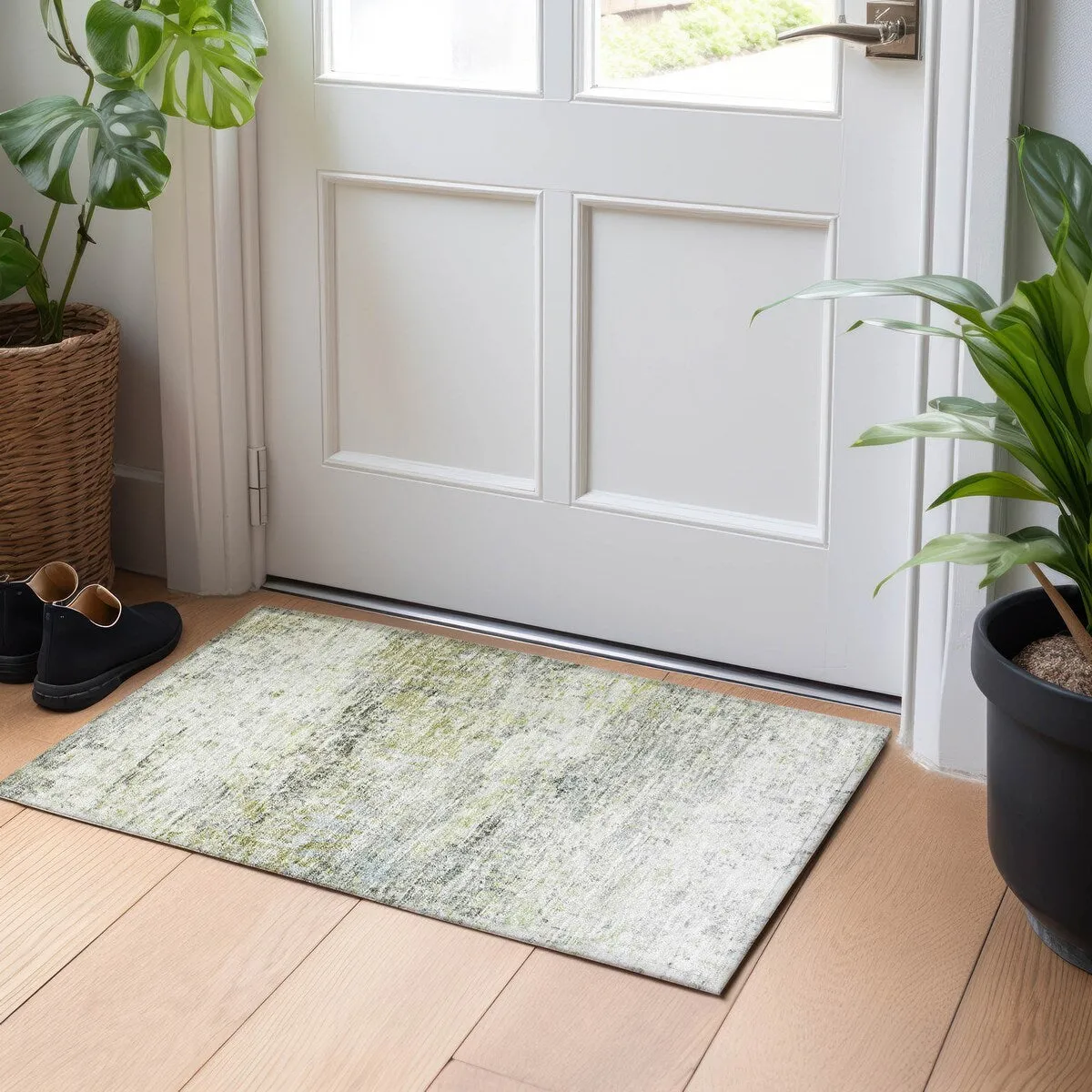 Machine Washable Indoor/ Outdoor Abstract Contemporary Chantille Rug