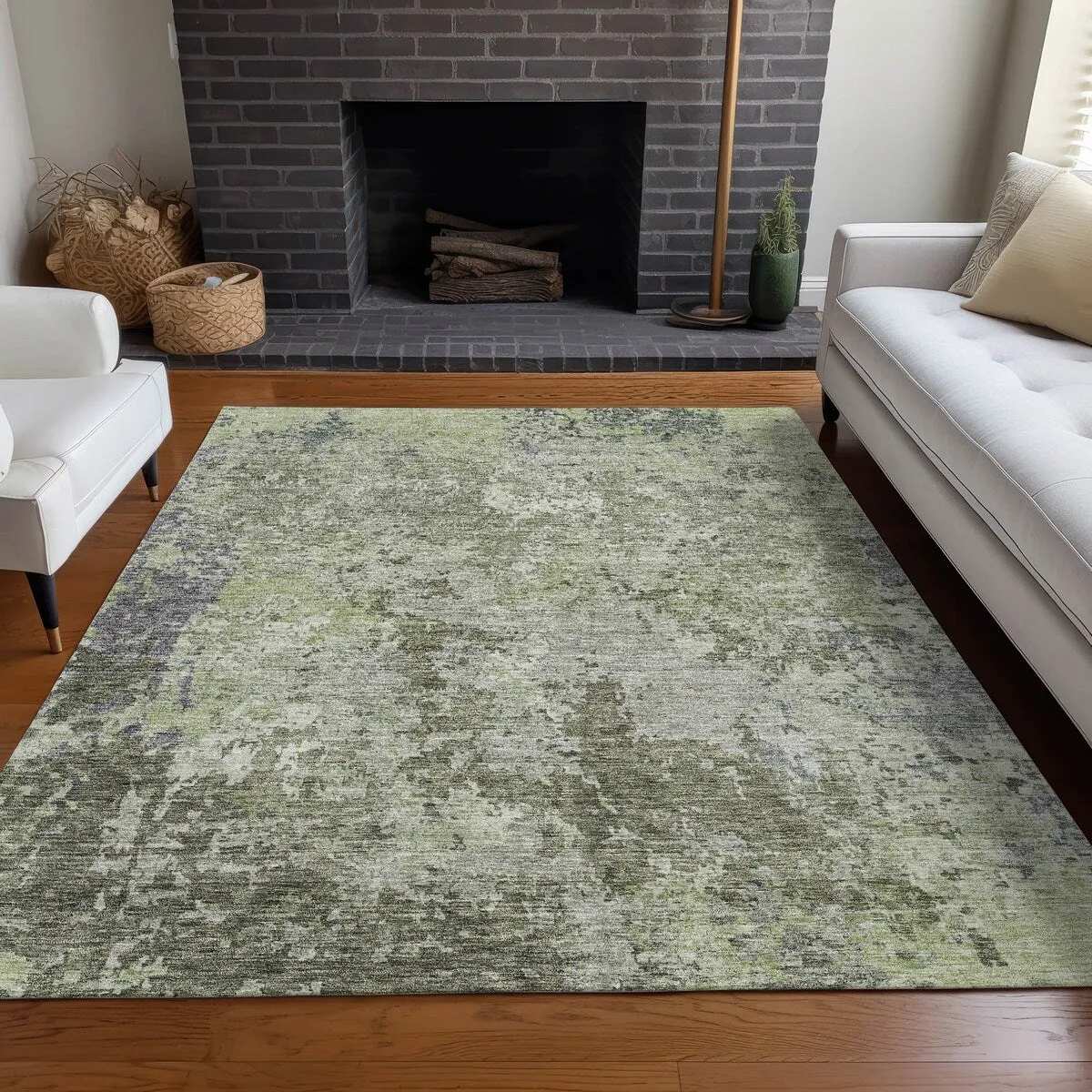 Machine Washable Indoor/ Outdoor Abstract Contemporary Chantille Rug