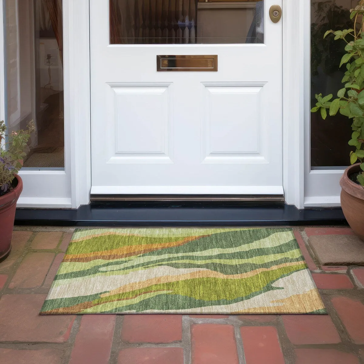 Machine Washable Indoor/ Outdoor Abstract Contemporary Chantille Rug