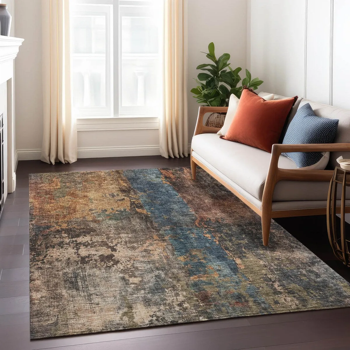 Machine Washable Indoor/ Outdoor Abstract Contemporary Chantille Rug