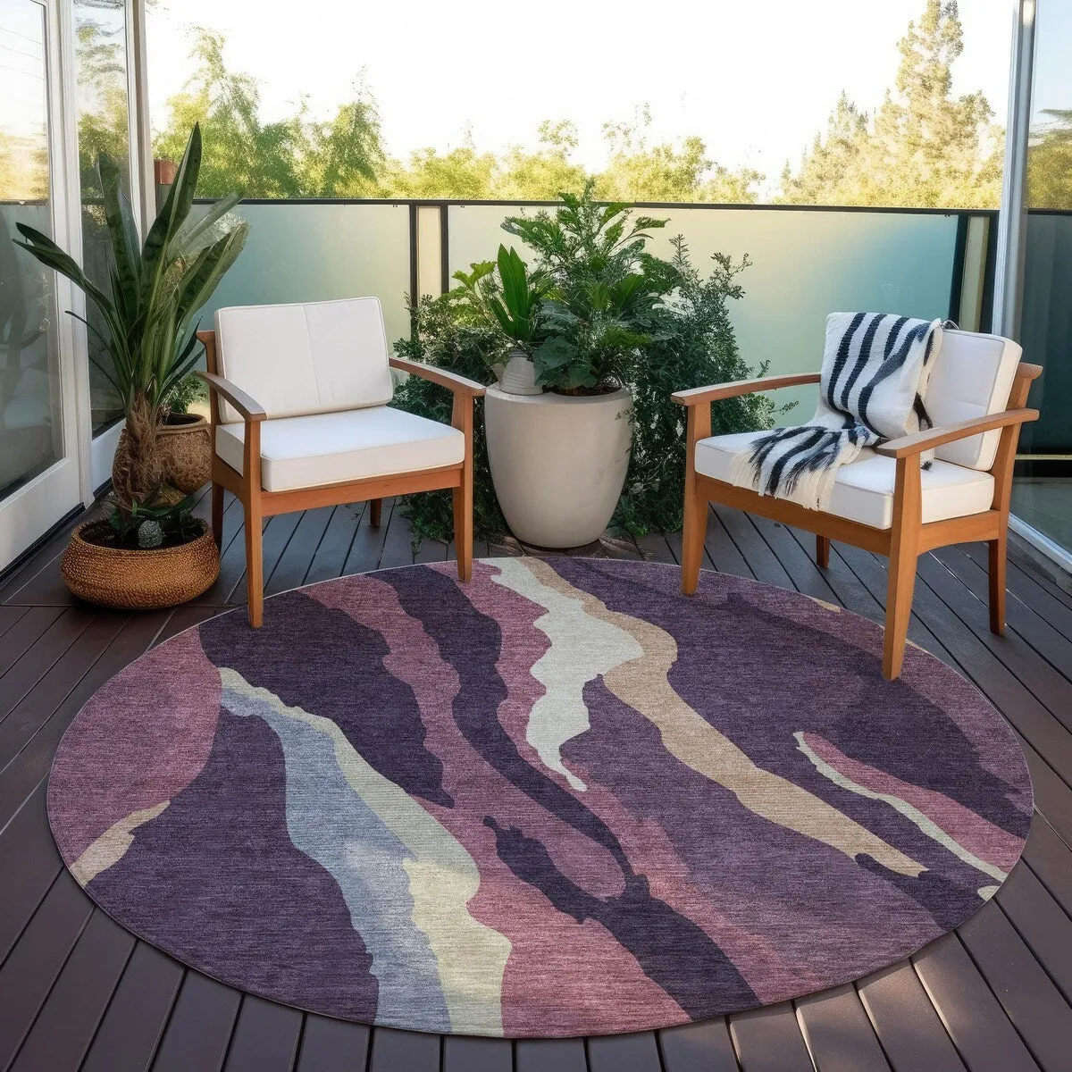 Machine Washable Indoor/ Outdoor Abstract Contemporary Chantille Rug