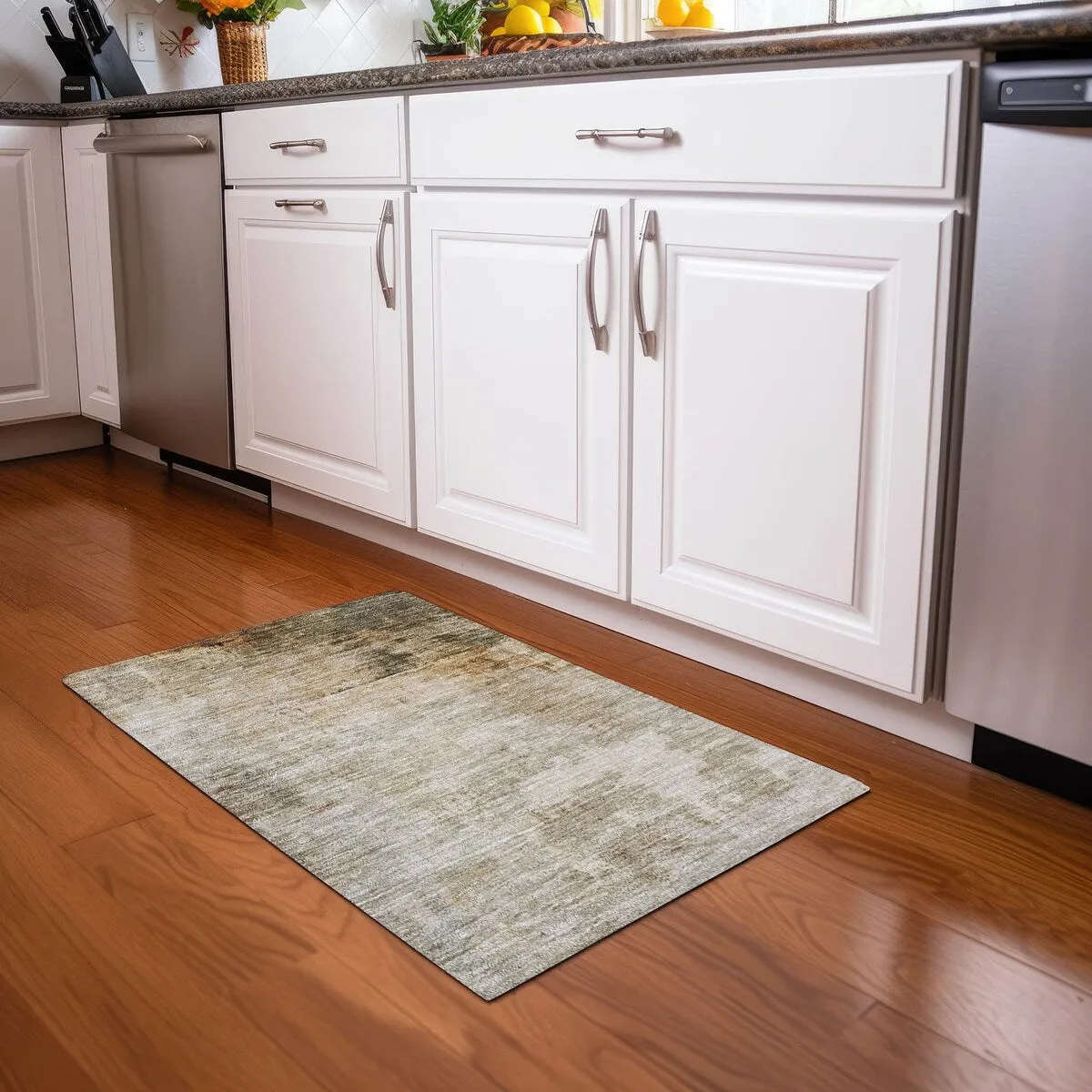 Machine Washable Indoor/ Outdoor Abstract Contemporary Chantille Rug