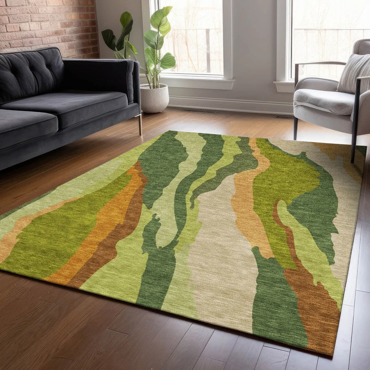 Machine Washable Indoor/ Outdoor Abstract Contemporary Chantille Rug
