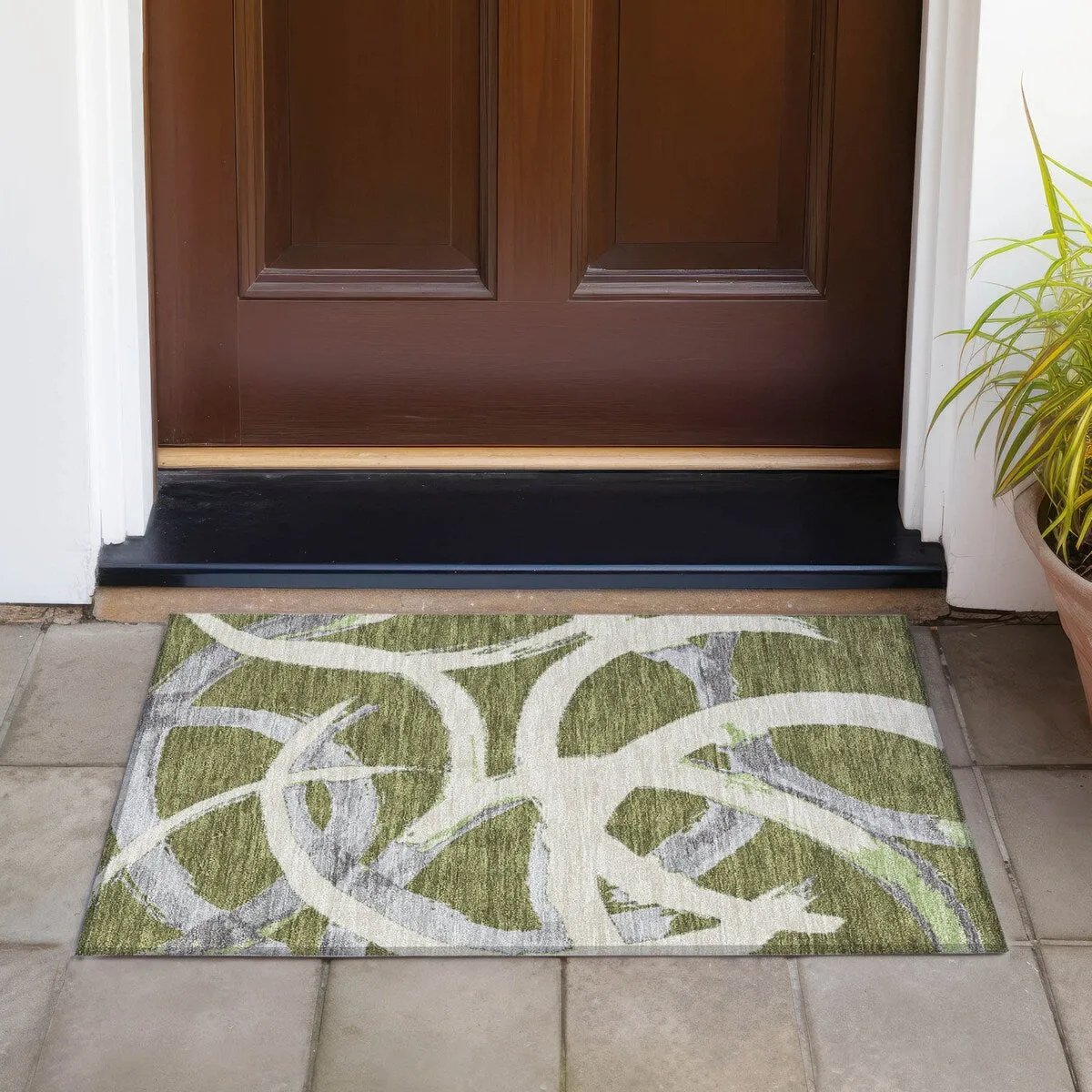 Machine Washable Indoor/ Outdoor Abstract Contemporary Chantille Rug