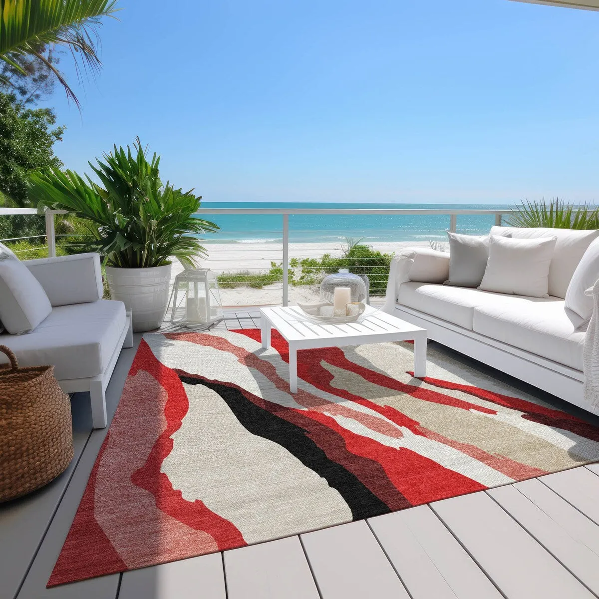 Machine Washable Indoor/ Outdoor Abstract Contemporary Chantille Rug