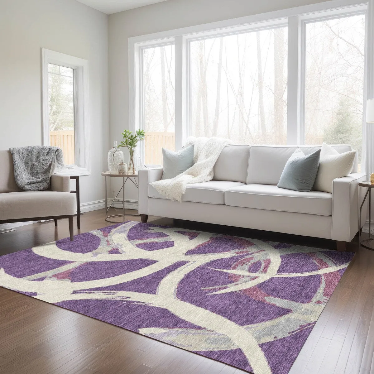 Machine Washable Indoor/ Outdoor Abstract Contemporary Chantille Rug