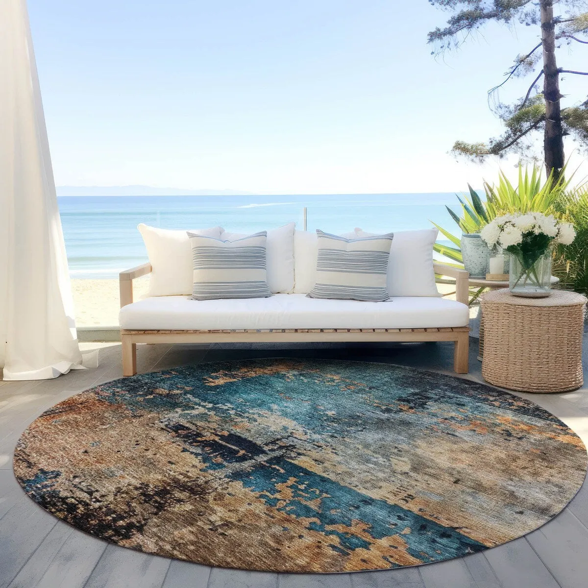 Machine Washable Indoor/ Outdoor Abstract Contemporary Chantille Rug