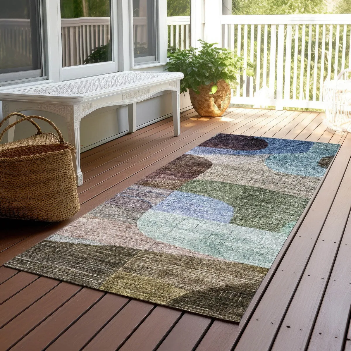 Machine Washable Indoor/ Outdoor Abstract Contemporary Chantille Rug