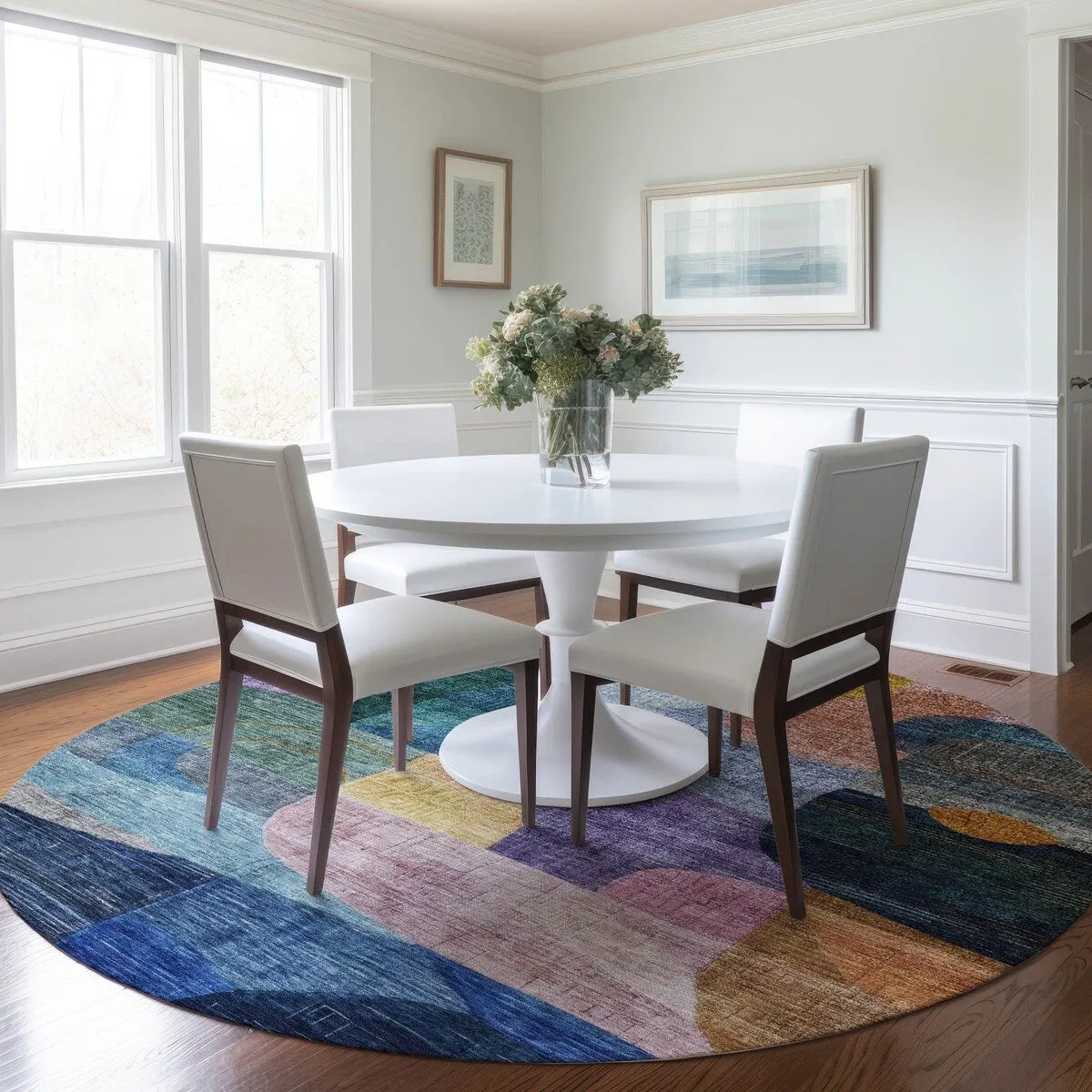 Machine Washable Indoor/ Outdoor Abstract Contemporary Chantille Rug