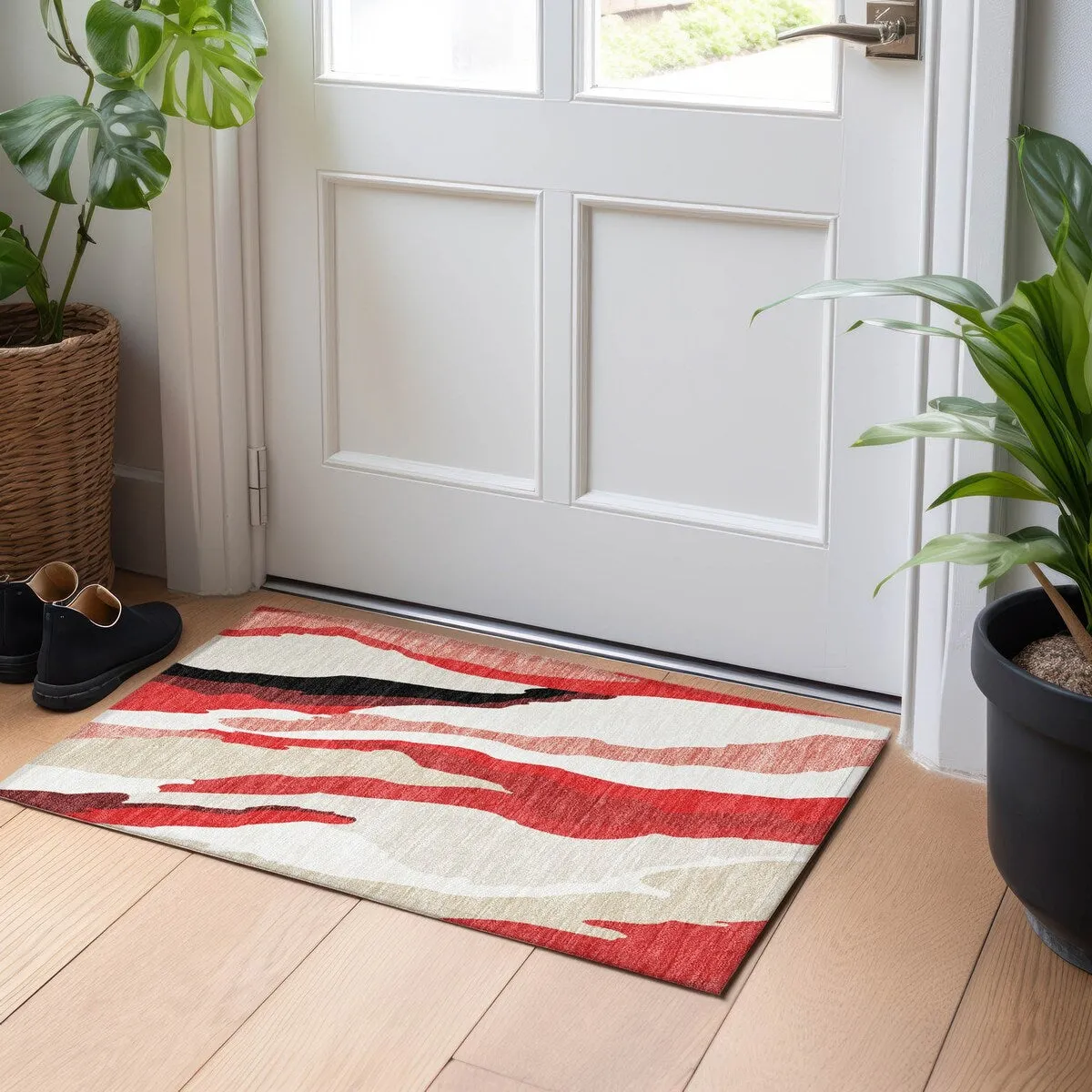 Machine Washable Indoor/ Outdoor Abstract Contemporary Chantille Rug