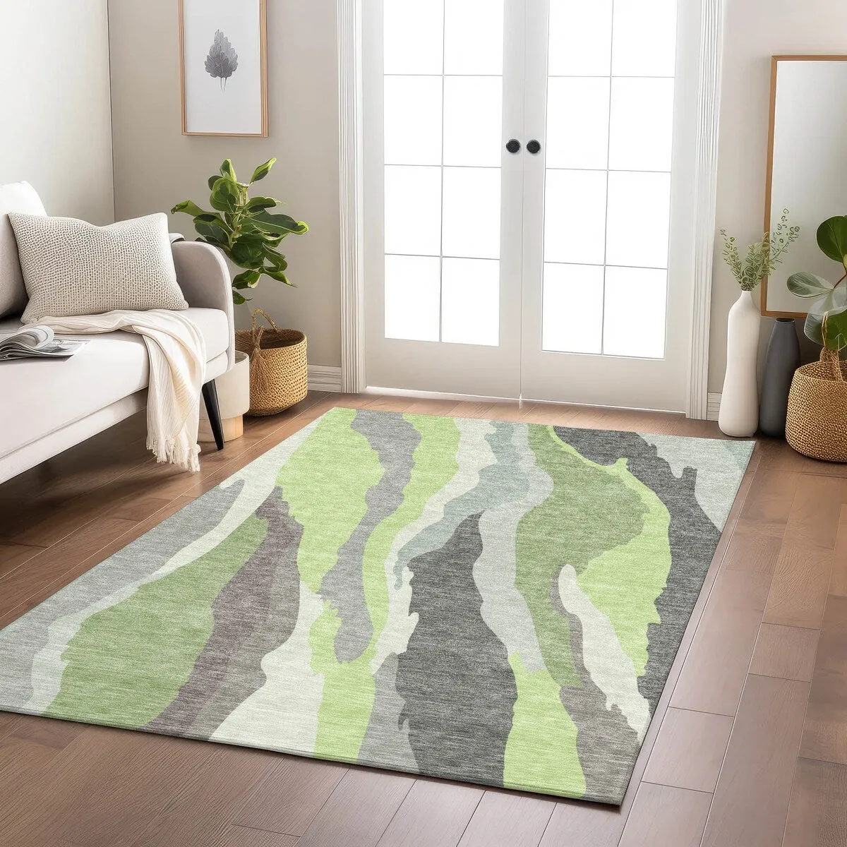 Machine Washable Indoor/ Outdoor Abstract Contemporary Chantille Rug