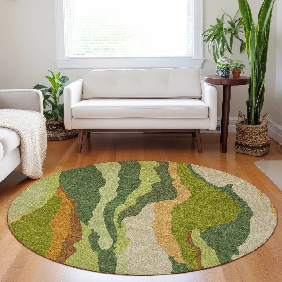 Machine Washable Indoor/ Outdoor Abstract Contemporary Chantille Rug