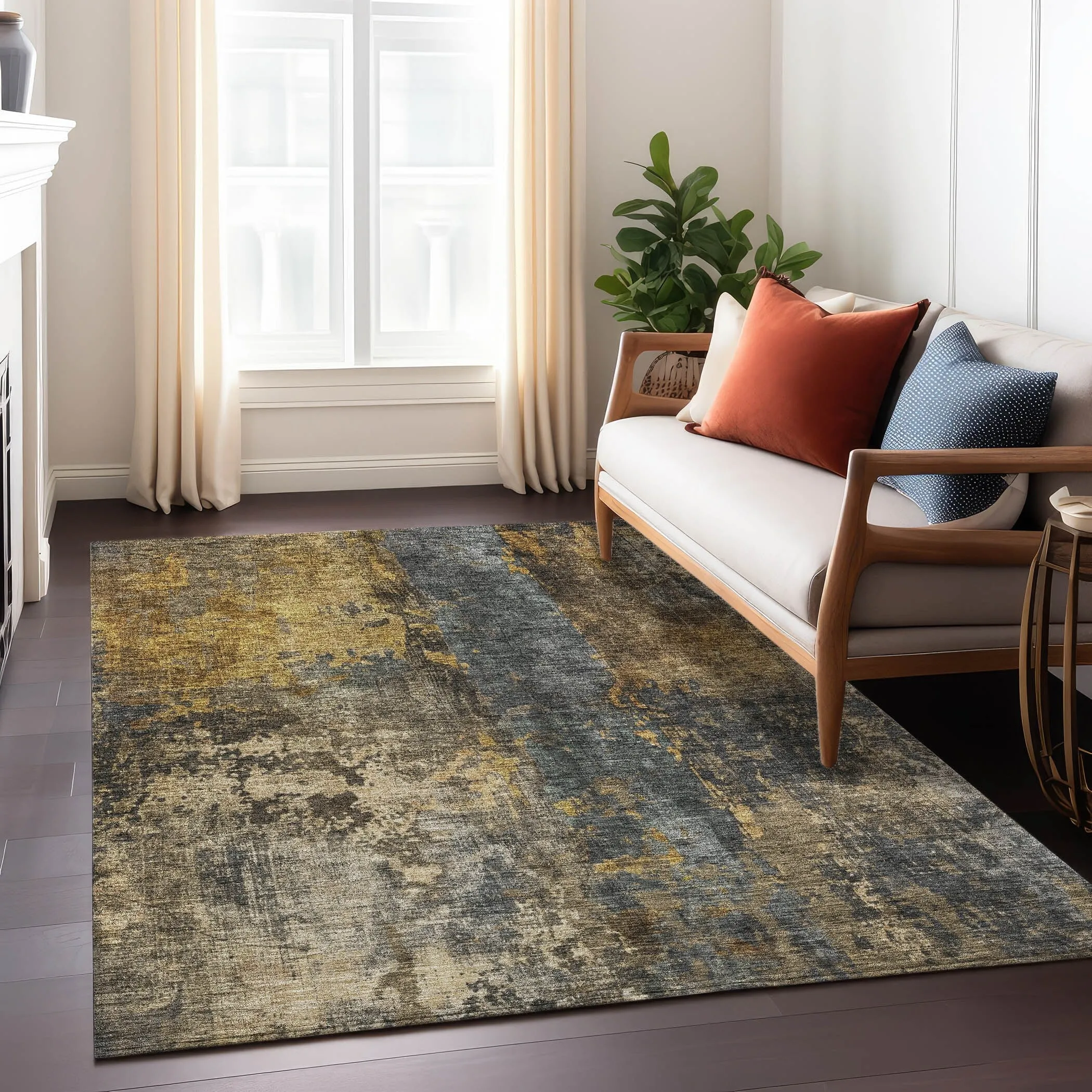 Machine Washable Indoor/ Outdoor Abstract Contemporary Chantille Rug