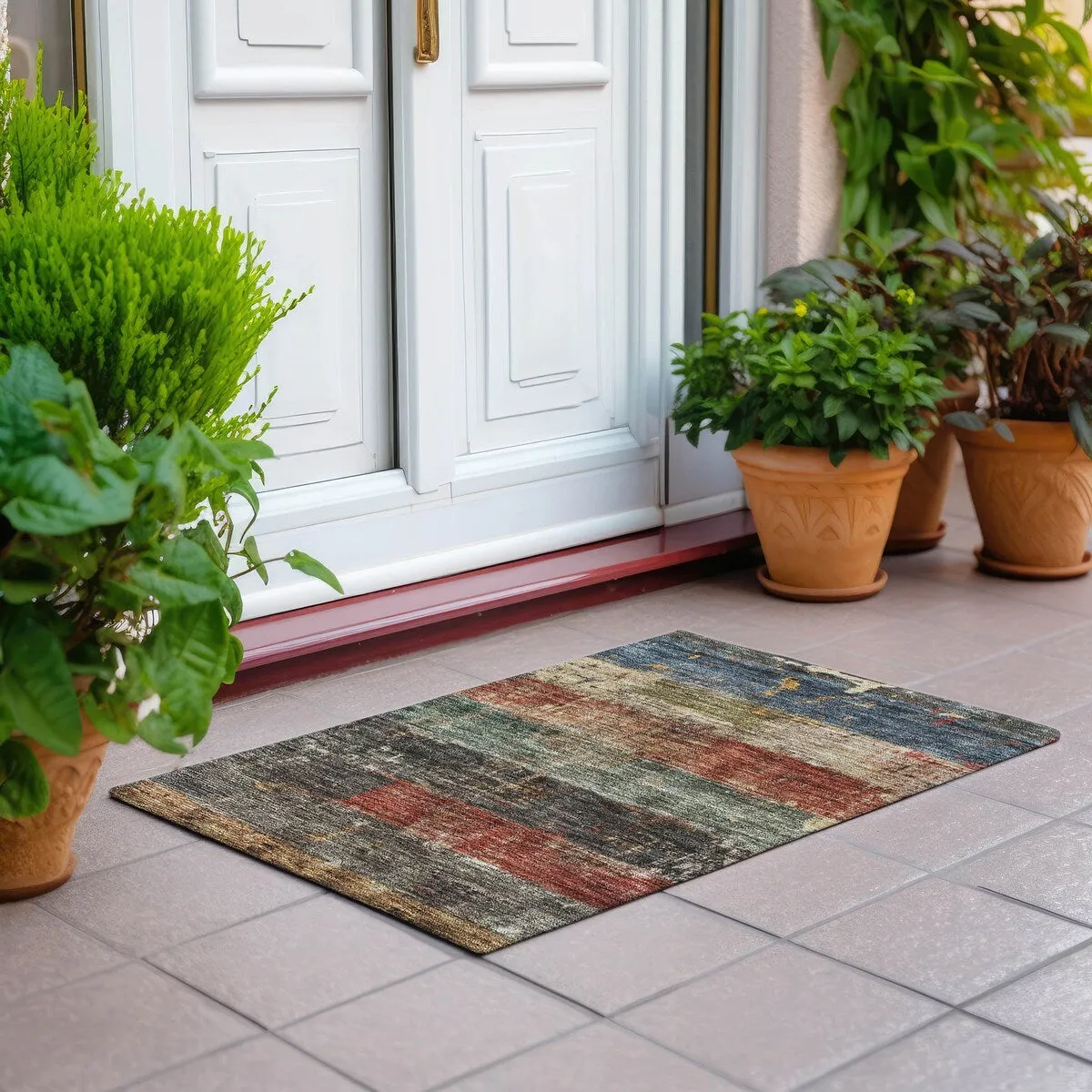 Machine Washable Indoor/ Outdoor Abstract Contemporary Chantille Rug