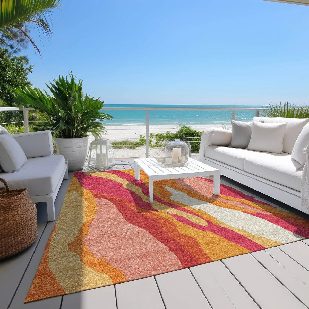 Machine Washable Indoor/ Outdoor Abstract Contemporary Chantille Rug