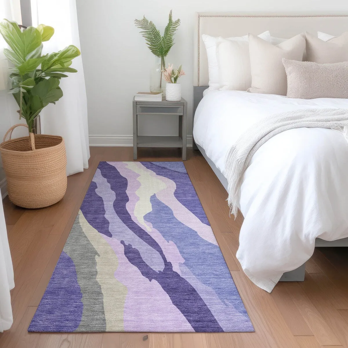 Machine Washable Indoor/ Outdoor Abstract Contemporary Chantille Rug